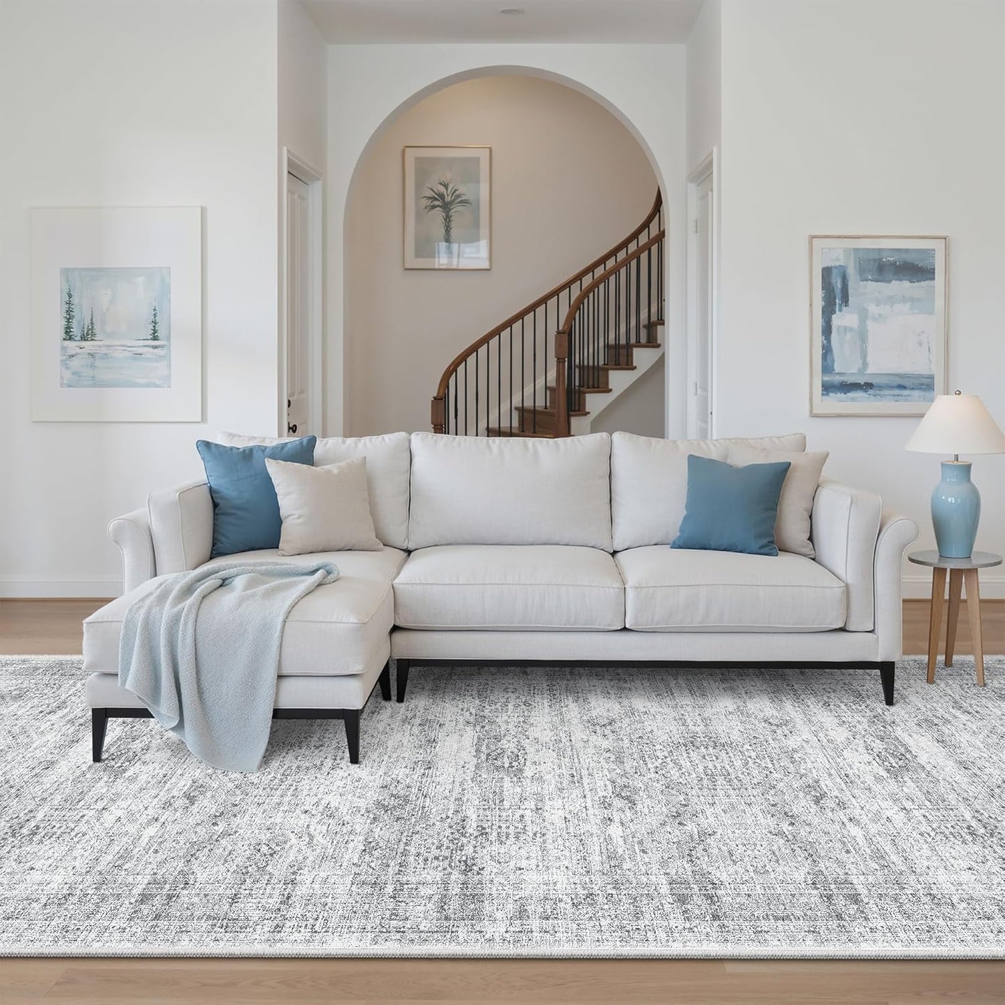 Washable Area Rug 8x10, Large Soft Rugs for Living Room Vintage Beige Carpet 8x10 Area Rugs for Bedroom Dining Room Non-Slip Stain Resistant Under Table Rug