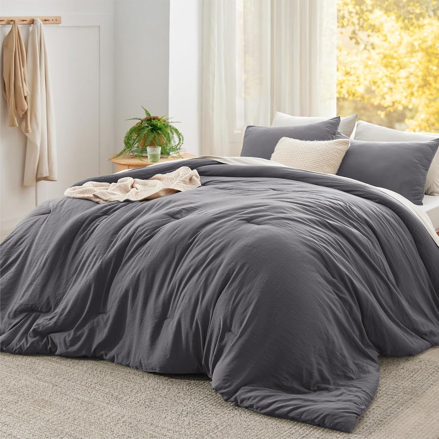 Bedsure King Comforter Set, Beige Soft Prewashed Bedding for All Seasons, 3 Pieces GentleSoft™ Bed Set, 1 Lightweight Comforter (104"x90") and 2 Pillowcases (20"x36")