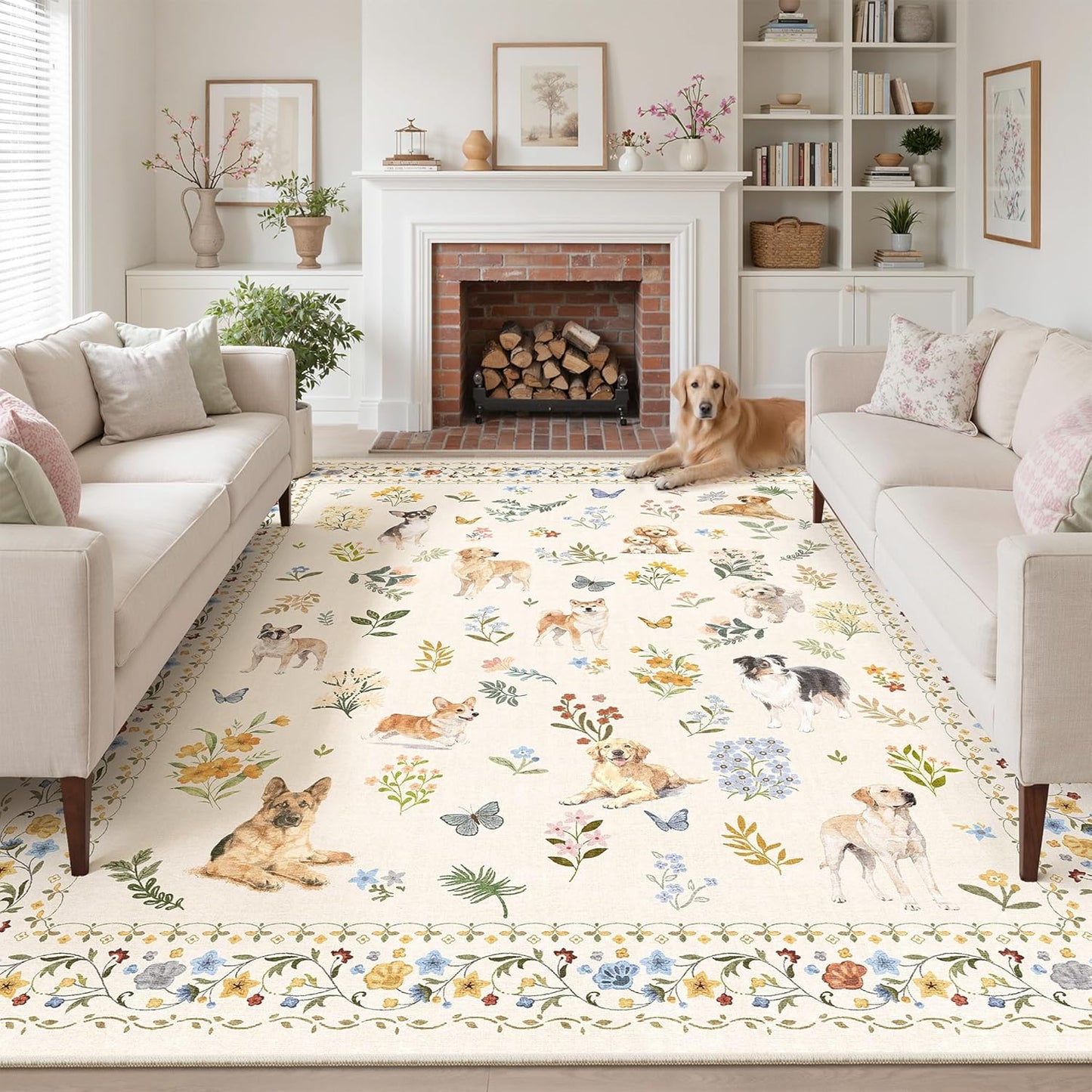 Washable Area Rug 8x10, Large Soft Rugs for Living Room Vintage Beige Carpet 8x10 Area Rugs for Bedroom Dining Room Non-Slip Stain Resistant Under Table Rug
