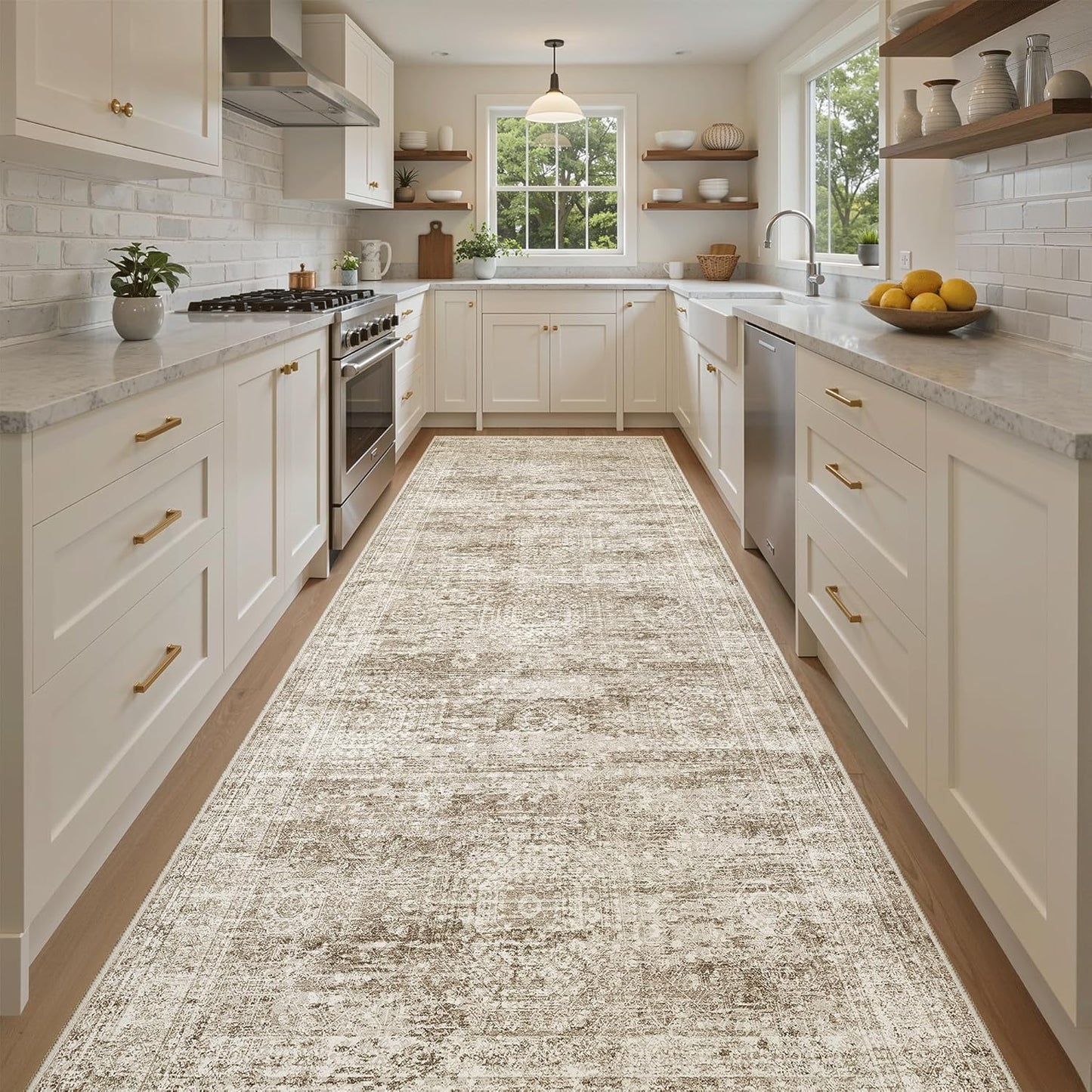 Washable Area Rug 8x10, Large Soft Rugs for Living Room Vintage Beige Carpet 8x10 Area Rugs for Bedroom Dining Room Non-Slip Stain Resistant Under Table Rug