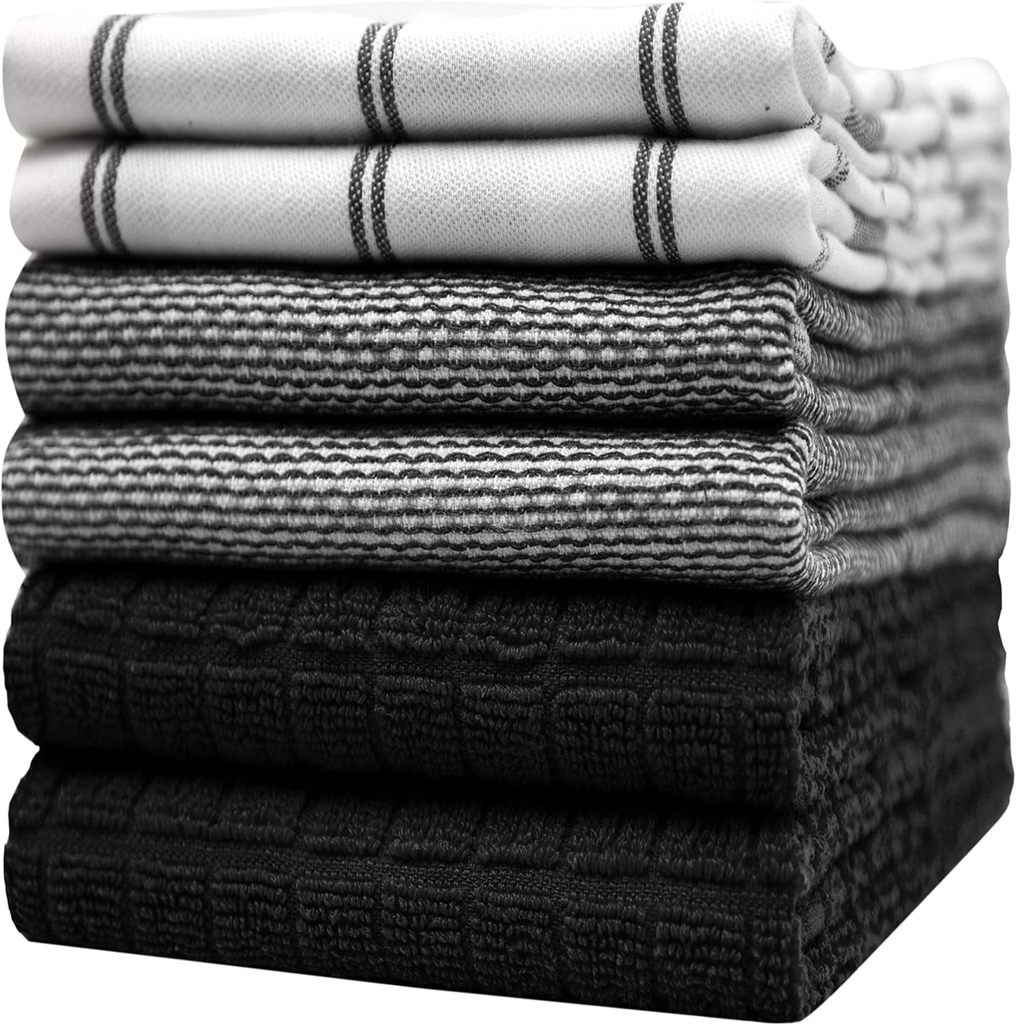 Premium Kitchen Towels (20”x 28”, 6 Pack) | Large Cotton Dish Towels | Flat & Terry Highly Absorbent Kitchen Linen Set with Hanging Loop | Gray