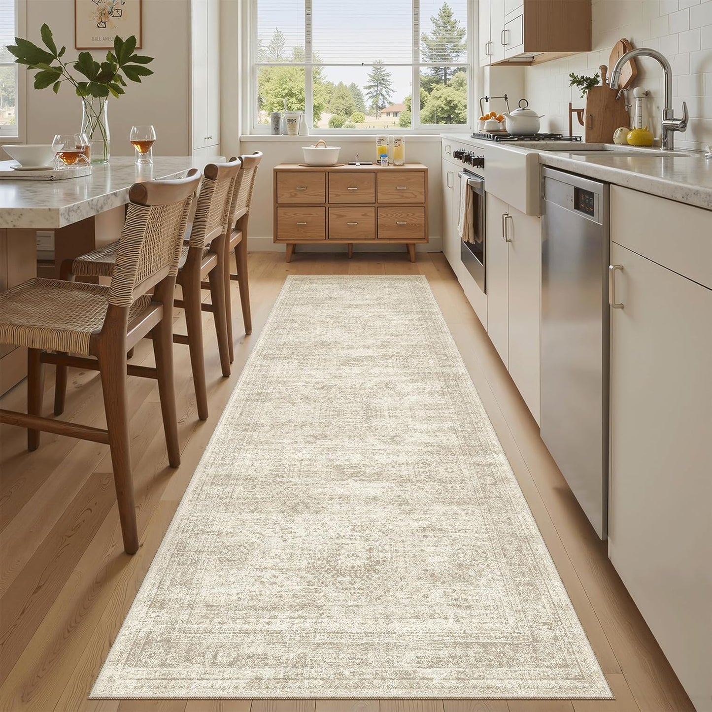 Washable Area Rug 8x10, Large Soft Rugs for Living Room Vintage Beige Carpet 8x10 Area Rugs for Bedroom Dining Room Non-Slip Stain Resistant Under Table Rug