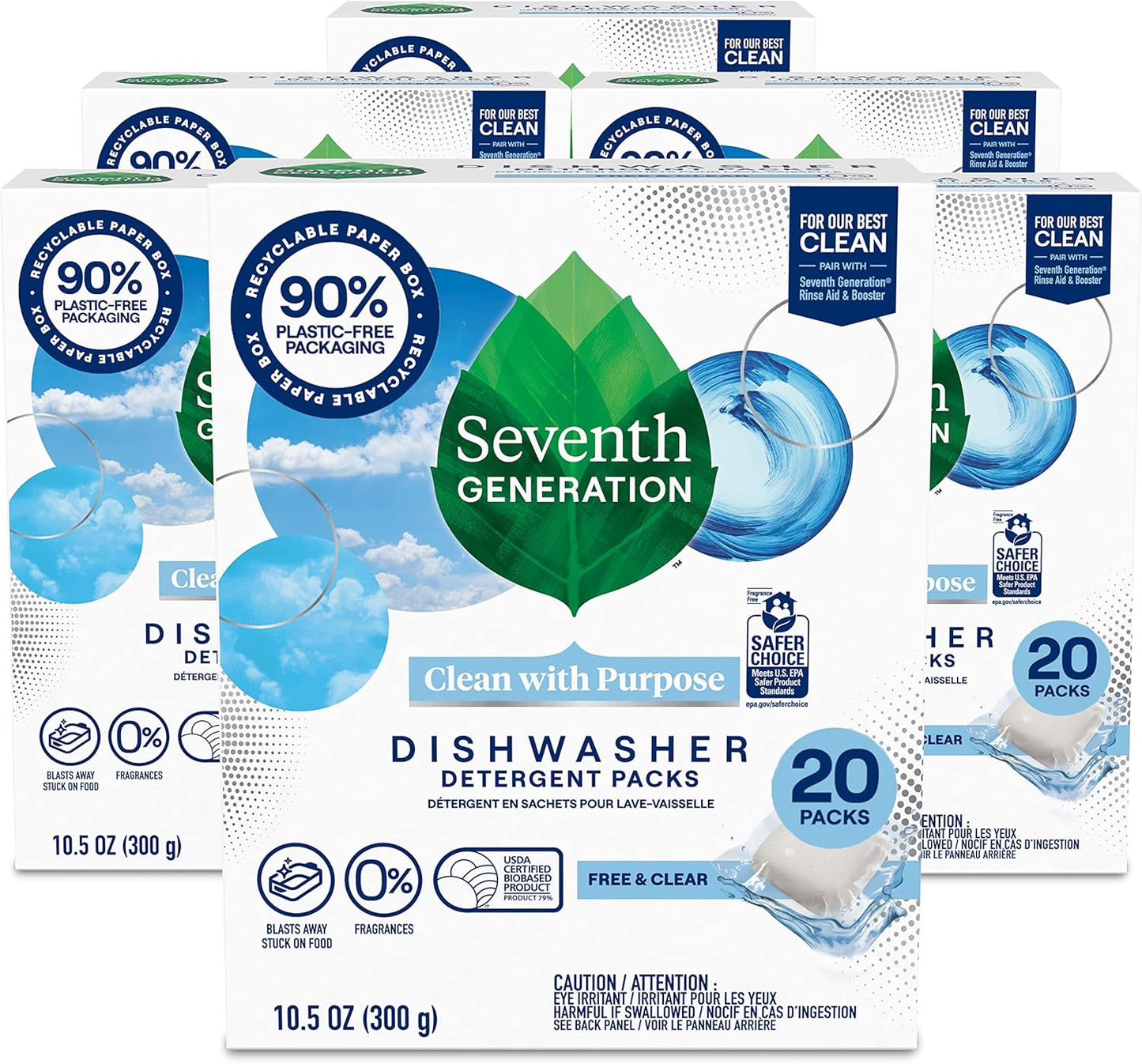 Seventh Generation Dishwasher Detergent Packs for sparkling dishes Free & Clear Dishwasher Tabs (72 Count)