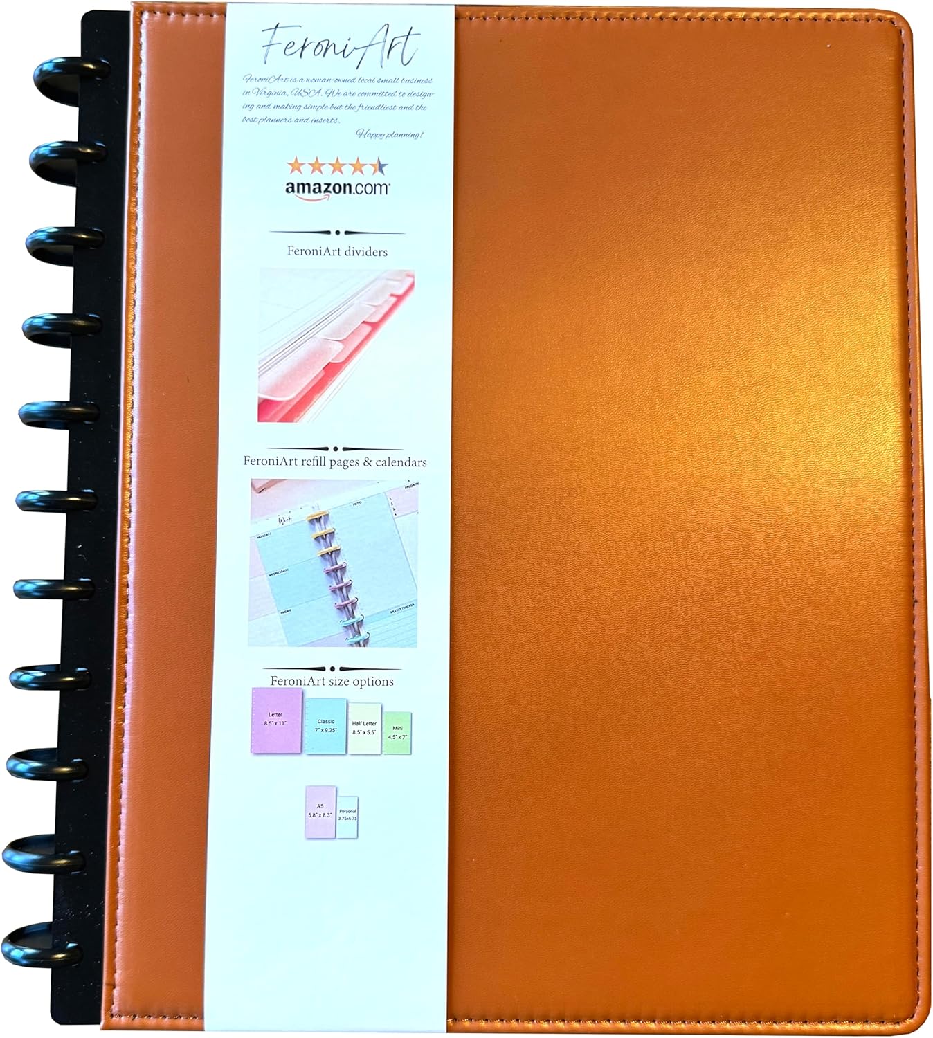 Refillable 11 Disc Discbound Notebook - Letter Size, 75 Sheets, Narrow Ruled PU Leather Vegan PU cover