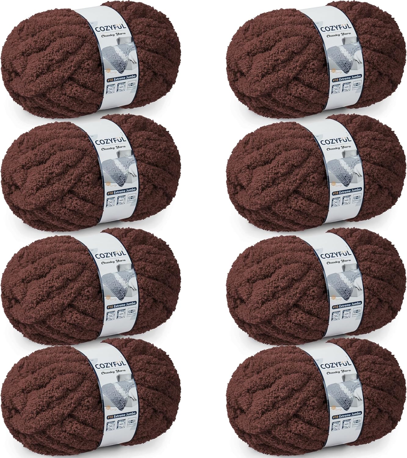 Chunky Yarn for Hand Knitting - #10 Chunky Chenille Yarn, Jumbo Big Thick Chunky Yarns for Crocheting, Super Bulky Chunky Knit Blanket Yarns, 8 Skein (25 yds 8 oz Each Skein), Cream