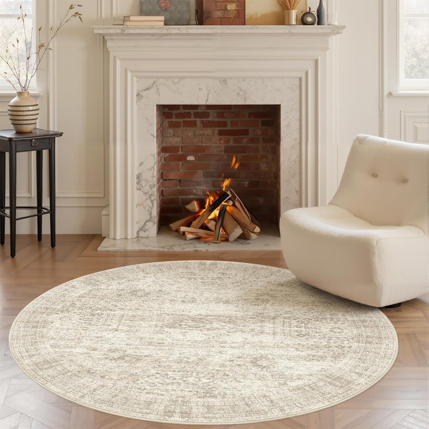 Washable Area Rug 8x10, Large Soft Rugs for Living Room Vintage Beige Carpet 8x10 Area Rugs for Bedroom Dining Room Non-Slip Stain Resistant Under Table Rug