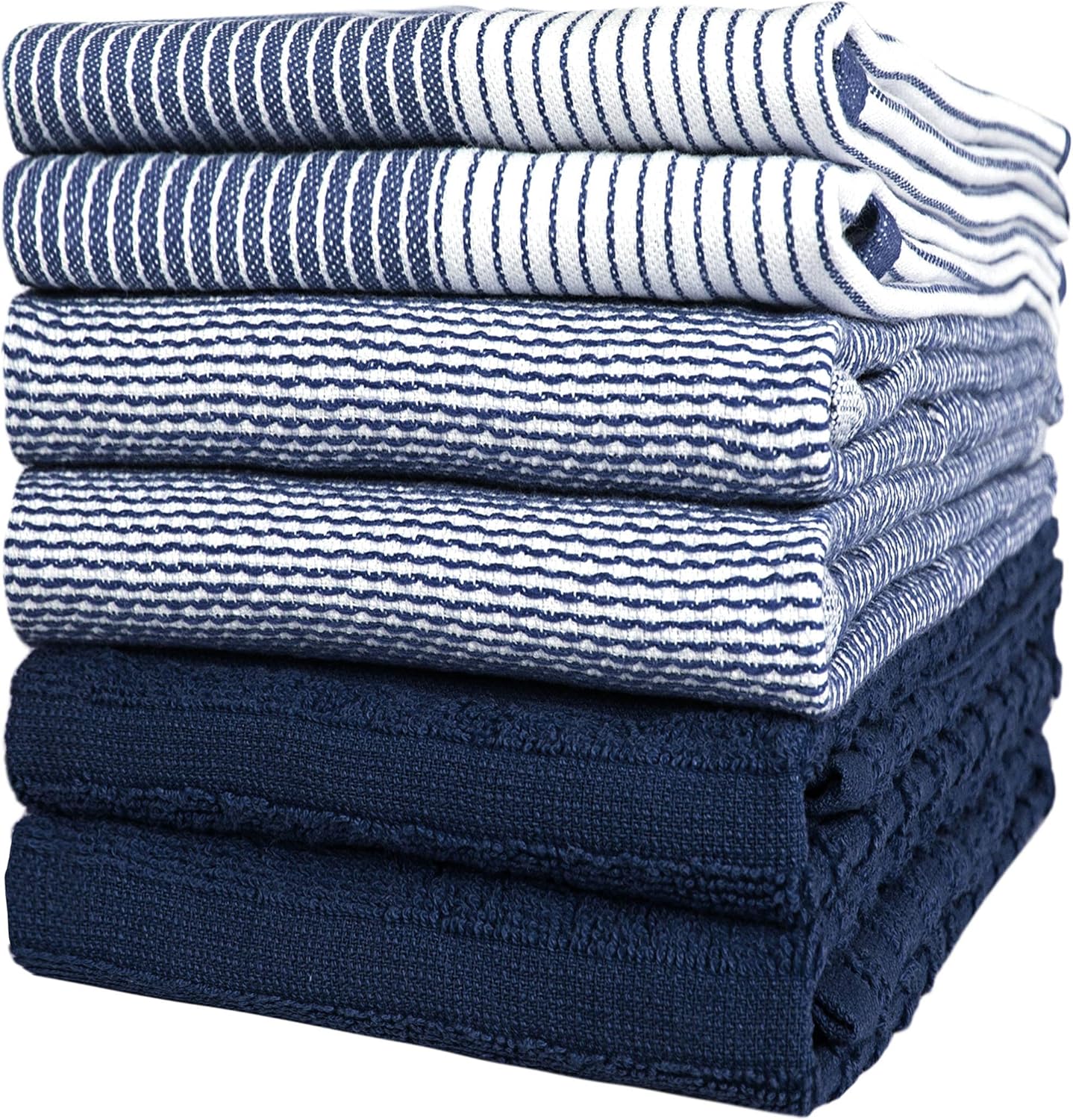 Premium Kitchen Towels (20”x 28”, 6 Pack) | Large Cotton Dish Towels | Flat & Terry Highly Absorbent Kitchen Linen Set with Hanging Loop | Gray