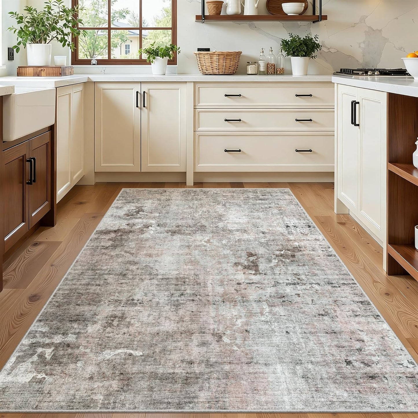 Washable Area Rug 8x10, Large Soft Rugs for Living Room Vintage Beige Carpet 8x10 Area Rugs for Bedroom Dining Room Non-Slip Stain Resistant Under Table Rug
