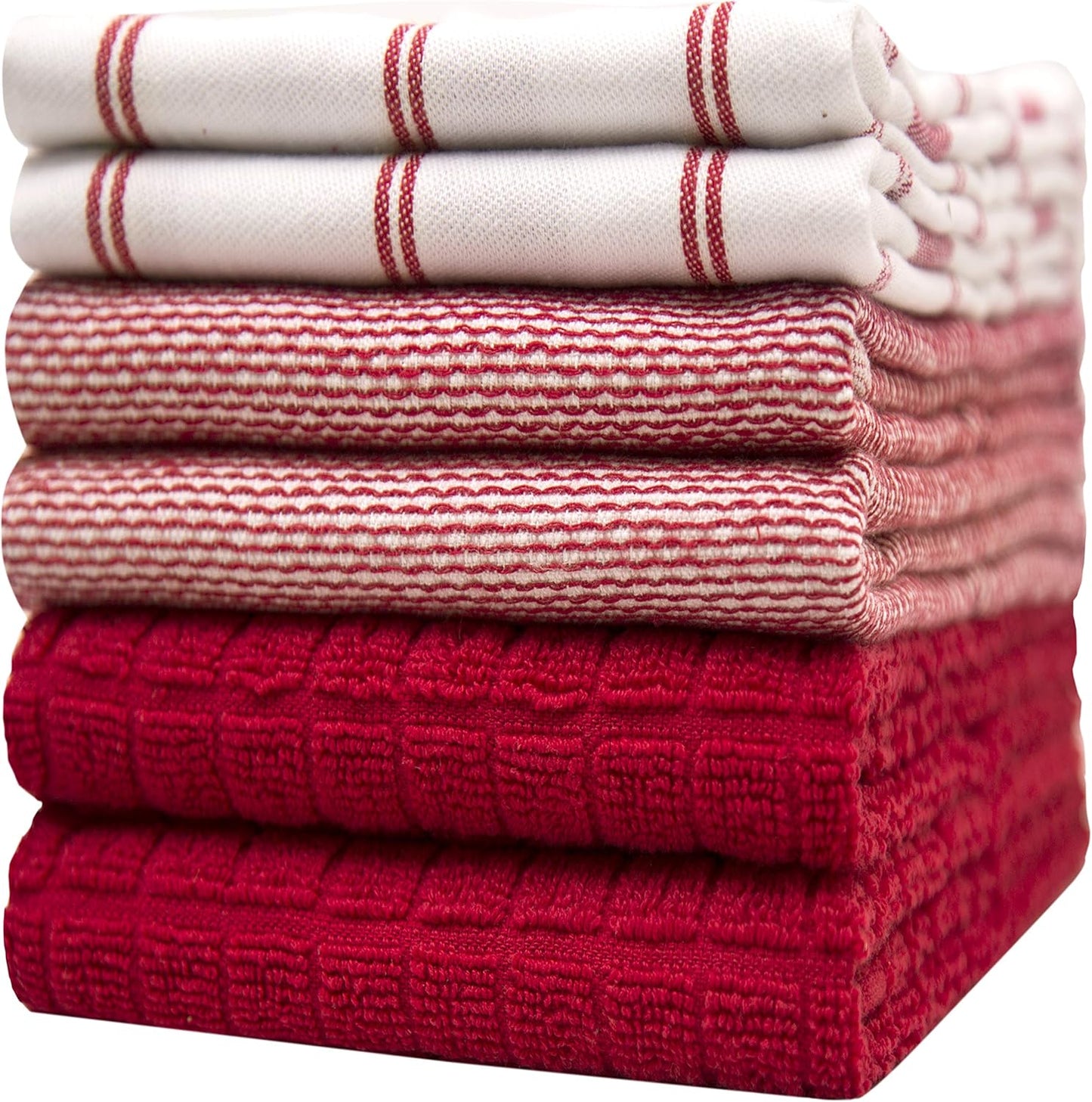 Premium Kitchen Towels (20”x 28”, 6 Pack) | Large Cotton Dish Towels | Flat & Terry Highly Absorbent Kitchen Linen Set with Hanging Loop | Gray