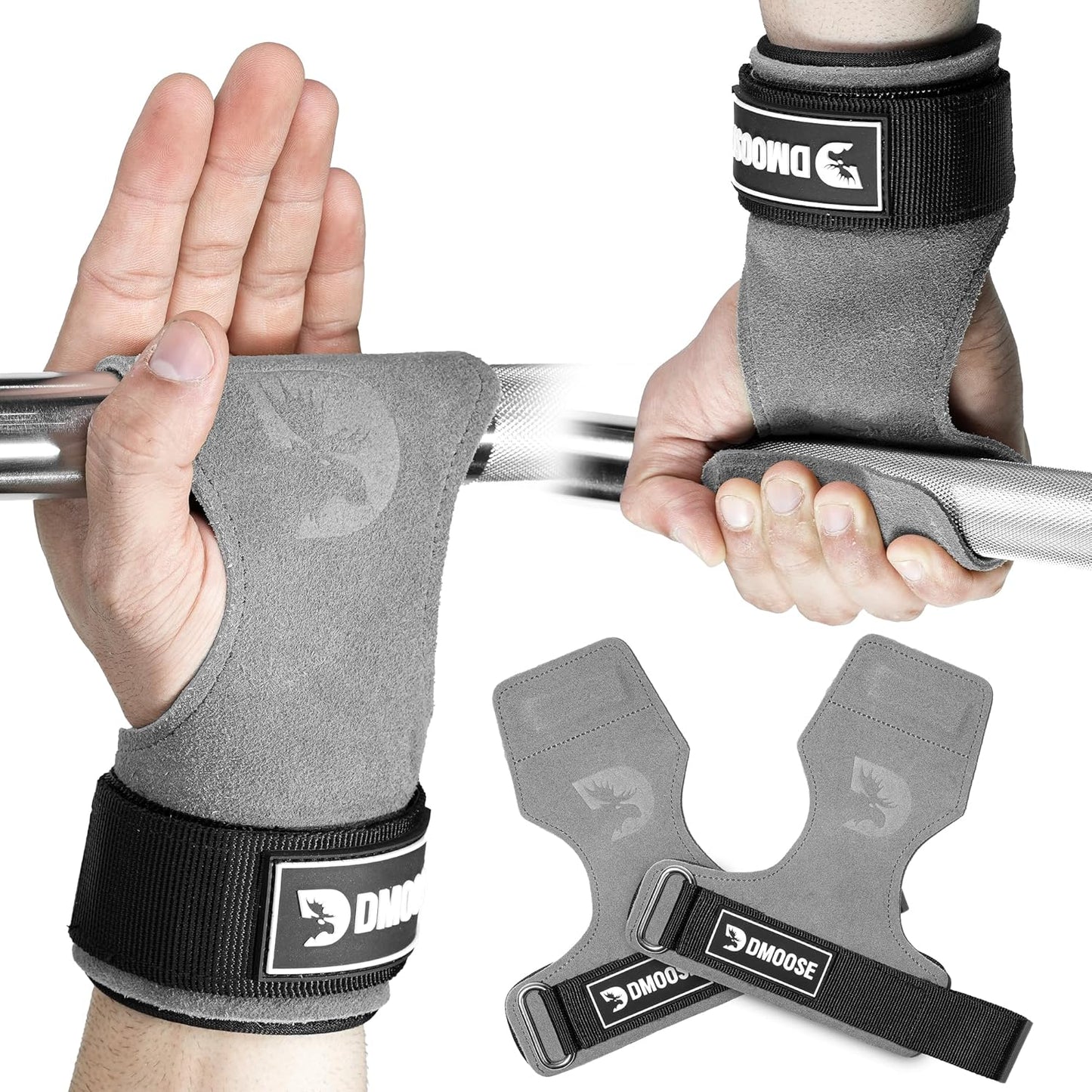 DMoose Fitness Weight Lifting Hooks (Pair) for Deadlifts, Pull Ups, Rows & Shrugs - Anti-Rip Nylon Strap Hand Grips with Thick Wrist Padding - Heavy Duty Wrist Straps for Weightlifting & Gym Workouts