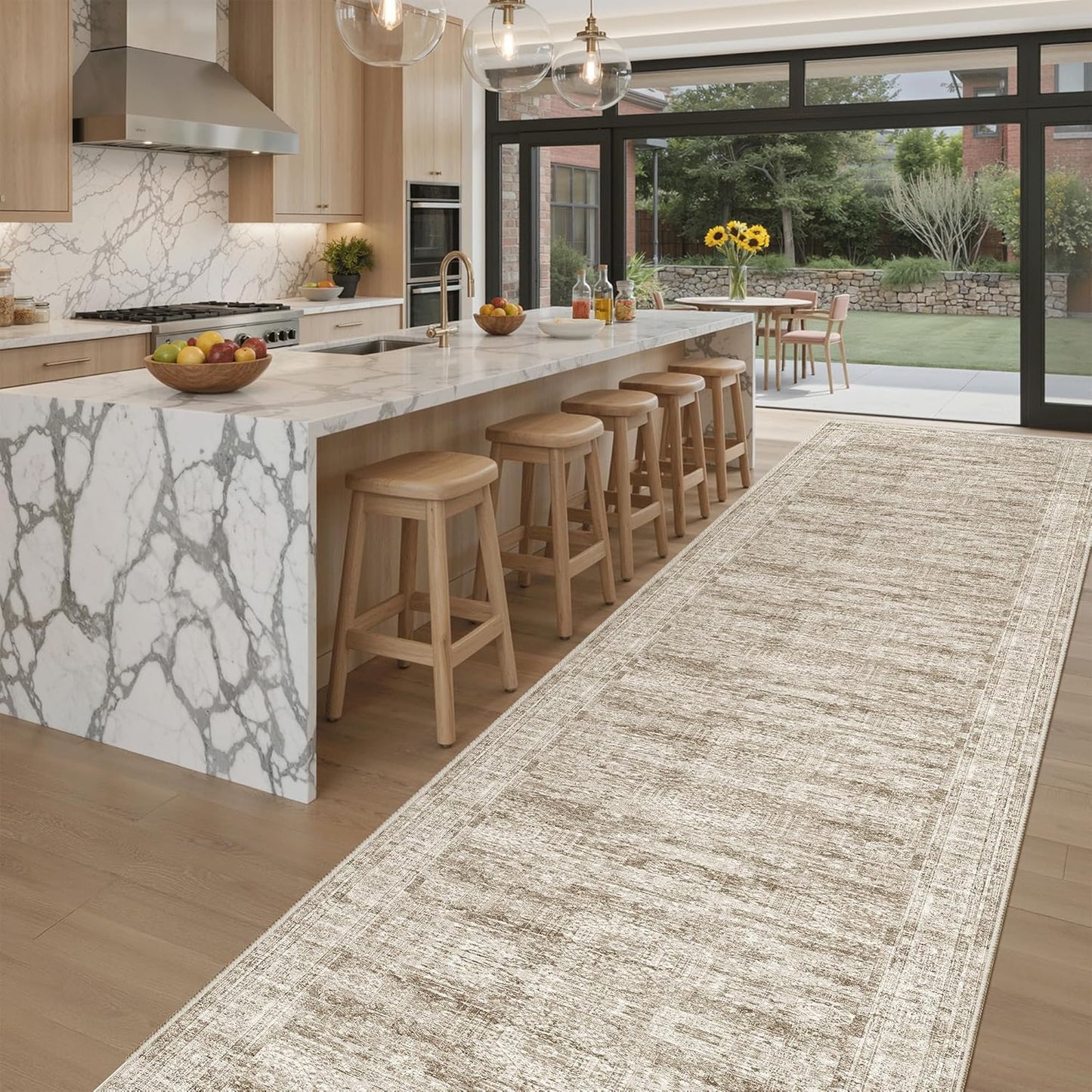 Washable Area Rug 8x10, Large Soft Rugs for Living Room Vintage Beige Carpet 8x10 Area Rugs for Bedroom Dining Room Non-Slip Stain Resistant Under Table Rug