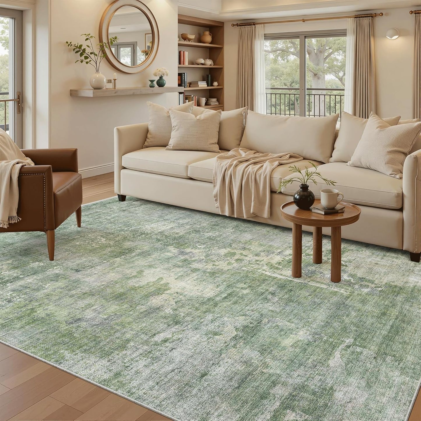 Washable Area Rug 8x10, Large Soft Rugs for Living Room Vintage Beige Carpet 8x10 Area Rugs for Bedroom Dining Room Non-Slip Stain Resistant Under Table Rug