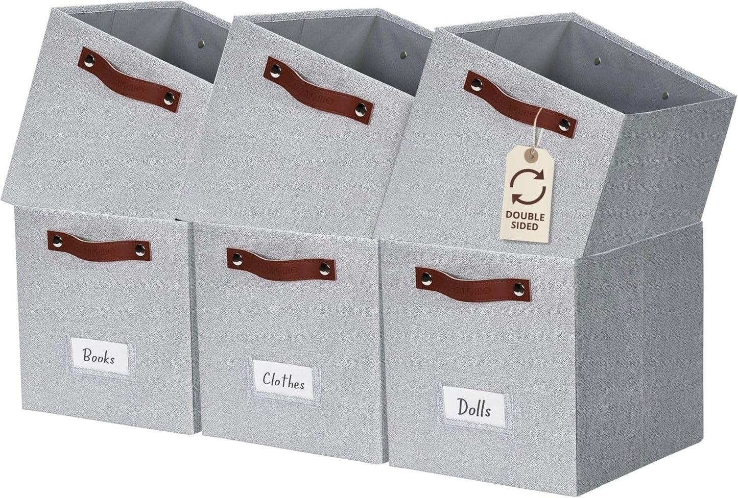 DECOMOMO Storage Bins, Cube Storage Bin with Labels, Fabric Storage Cubes for Shelves (10.5" x 11" / 6pcs, Beige)