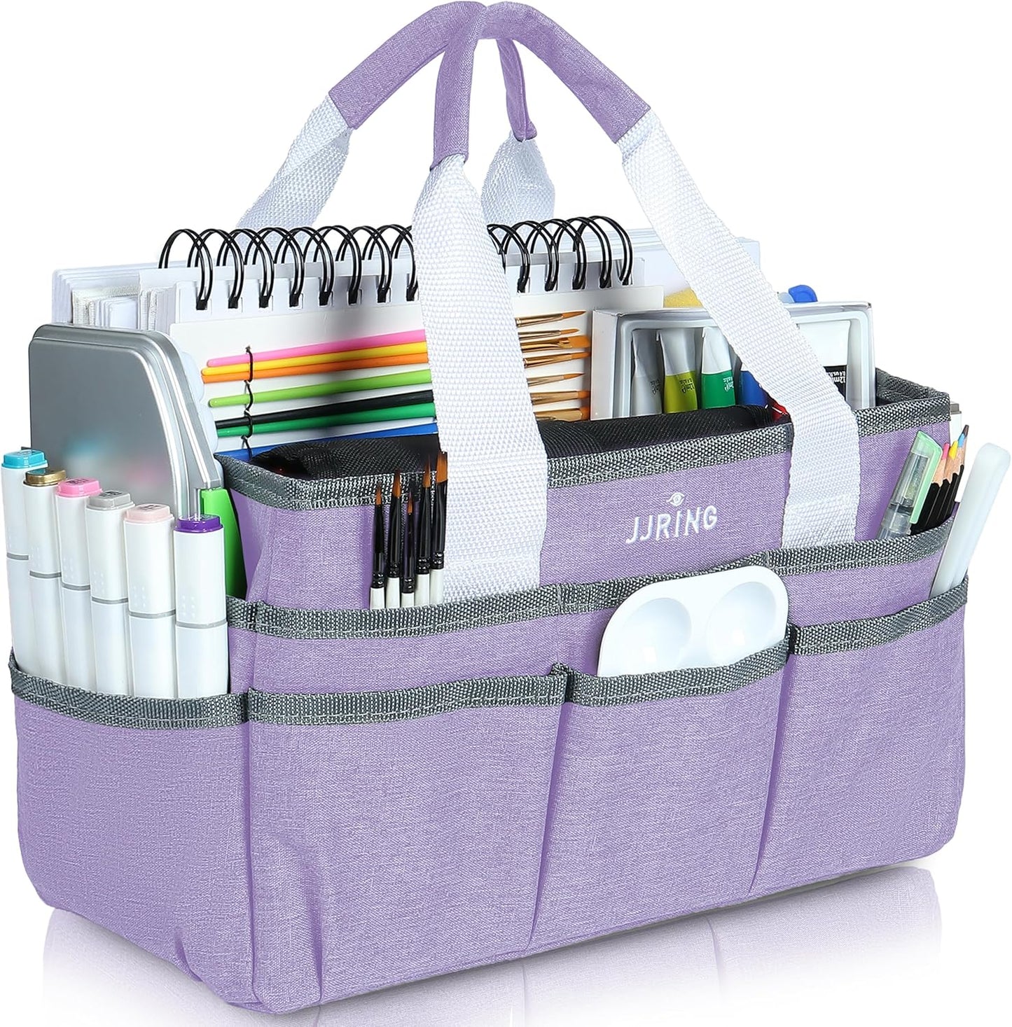JJRING Craft Organizer Tote Bag, Large Art Storage Caddy with Multiple Pockets, Bluish Green Sewing Bag for Art, Craft, Scrapbooking, School, Medical, and Office Supplies Storage