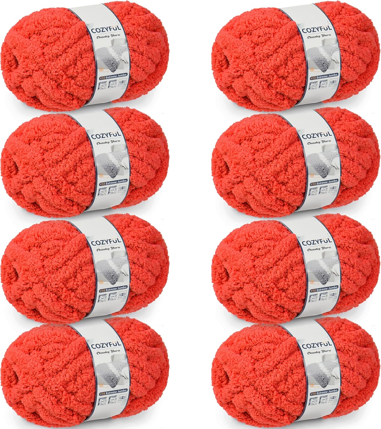 Chunky Yarn for Hand Knitting - #10 Chunky Chenille Yarn, Jumbo Big Thick Chunky Yarns for Crocheting, Super Bulky Chunky Knit Blanket Yarns, 8 Skein (25 yds 8 oz Each Skein), Cream