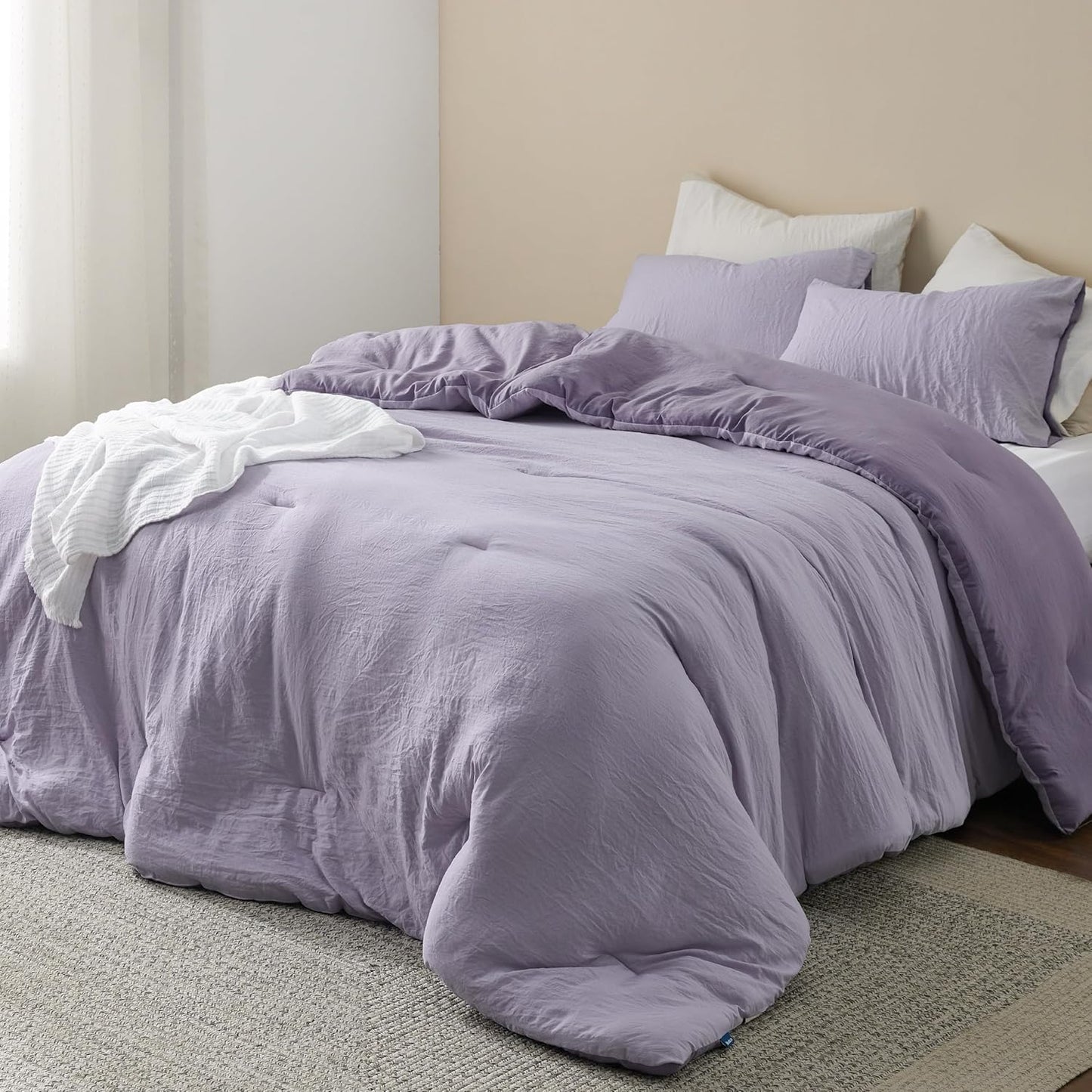 Bedsure King Comforter Set, Beige Soft Prewashed Bedding for All Seasons, 3 Pieces GentleSoft™ Bed Set, 1 Lightweight Comforter (104"x90") and 2 Pillowcases (20"x36")