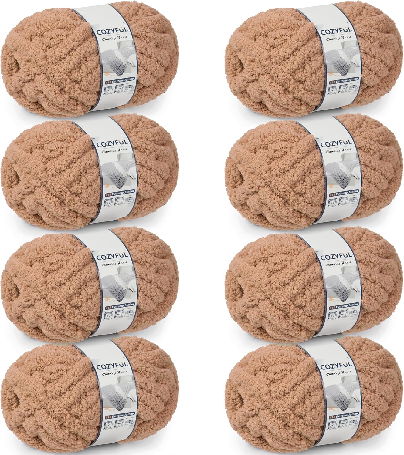 Chunky Yarn for Hand Knitting - #10 Chunky Chenille Yarn, Jumbo Big Thick Chunky Yarns for Crocheting, Super Bulky Chunky Knit Blanket Yarns, 8 Skein (25 yds 8 oz Each Skein), Cream