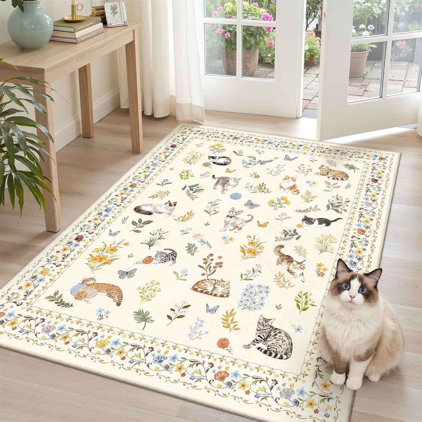 Washable Area Rug 8x10, Large Soft Rugs for Living Room Vintage Beige Carpet 8x10 Area Rugs for Bedroom Dining Room Non-Slip Stain Resistant Under Table Rug