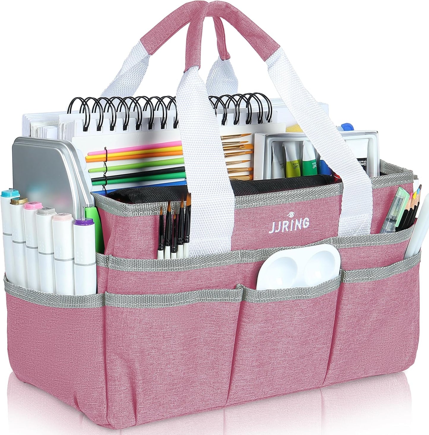 JJRING Craft Organizer Tote Bag, Large Art Storage Caddy with Multiple Pockets, Bluish Green Sewing Bag for Art, Craft, Scrapbooking, School, Medical, and Office Supplies Storage