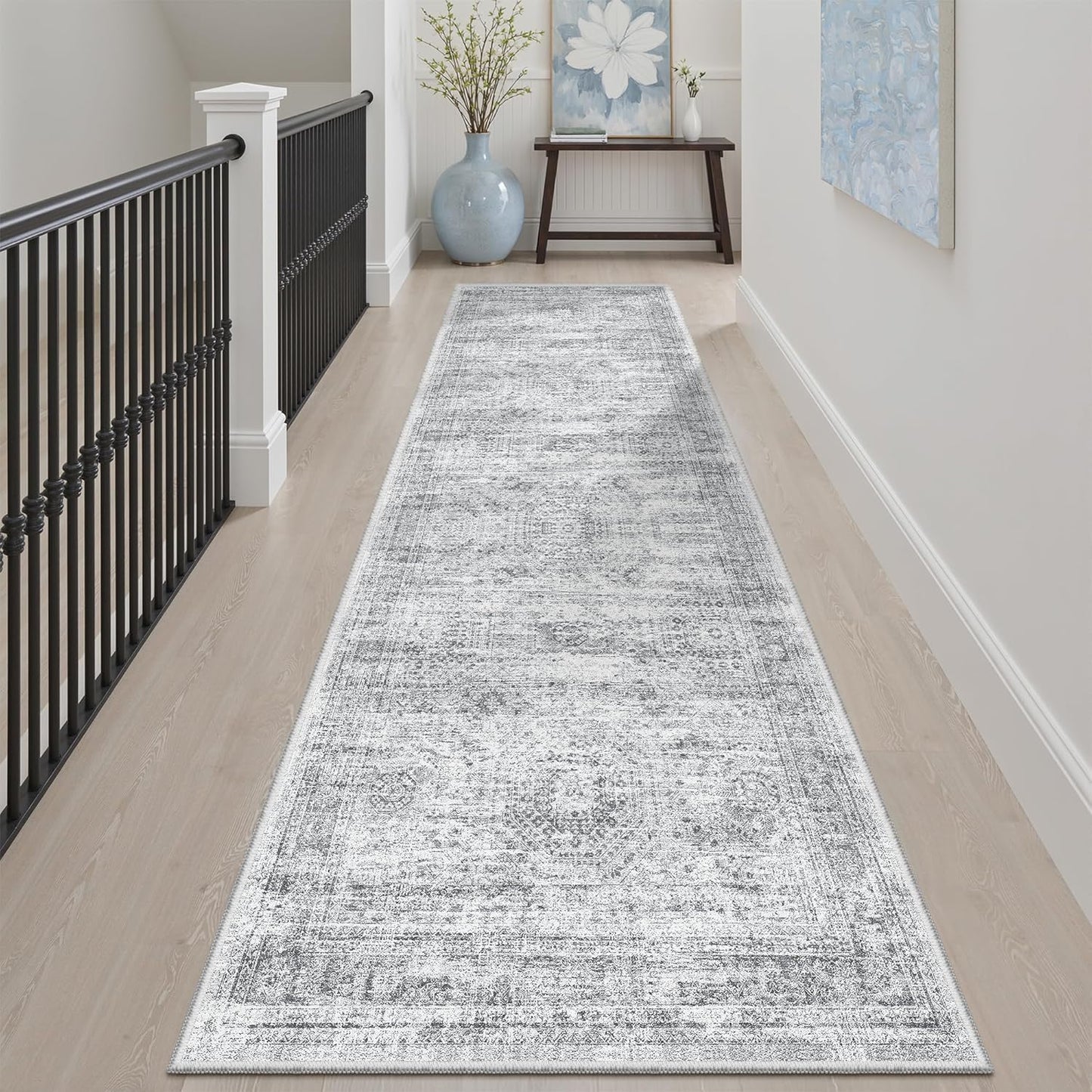 Washable Area Rug 8x10, Large Soft Rugs for Living Room Vintage Beige Carpet 8x10 Area Rugs for Bedroom Dining Room Non-Slip Stain Resistant Under Table Rug