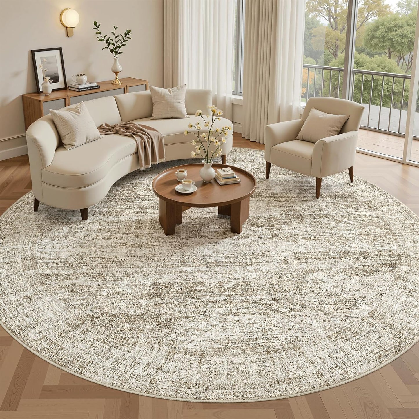 Washable Area Rug 8x10, Large Soft Rugs for Living Room Vintage Beige Carpet 8x10 Area Rugs for Bedroom Dining Room Non-Slip Stain Resistant Under Table Rug