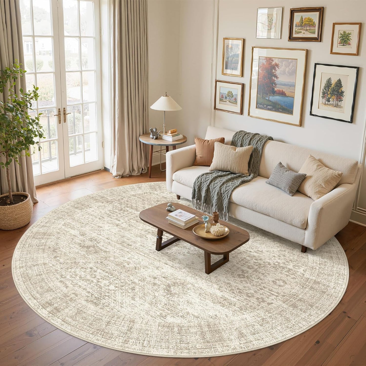 Washable Area Rug 8x10, Large Soft Rugs for Living Room Vintage Beige Carpet 8x10 Area Rugs for Bedroom Dining Room Non-Slip Stain Resistant Under Table Rug