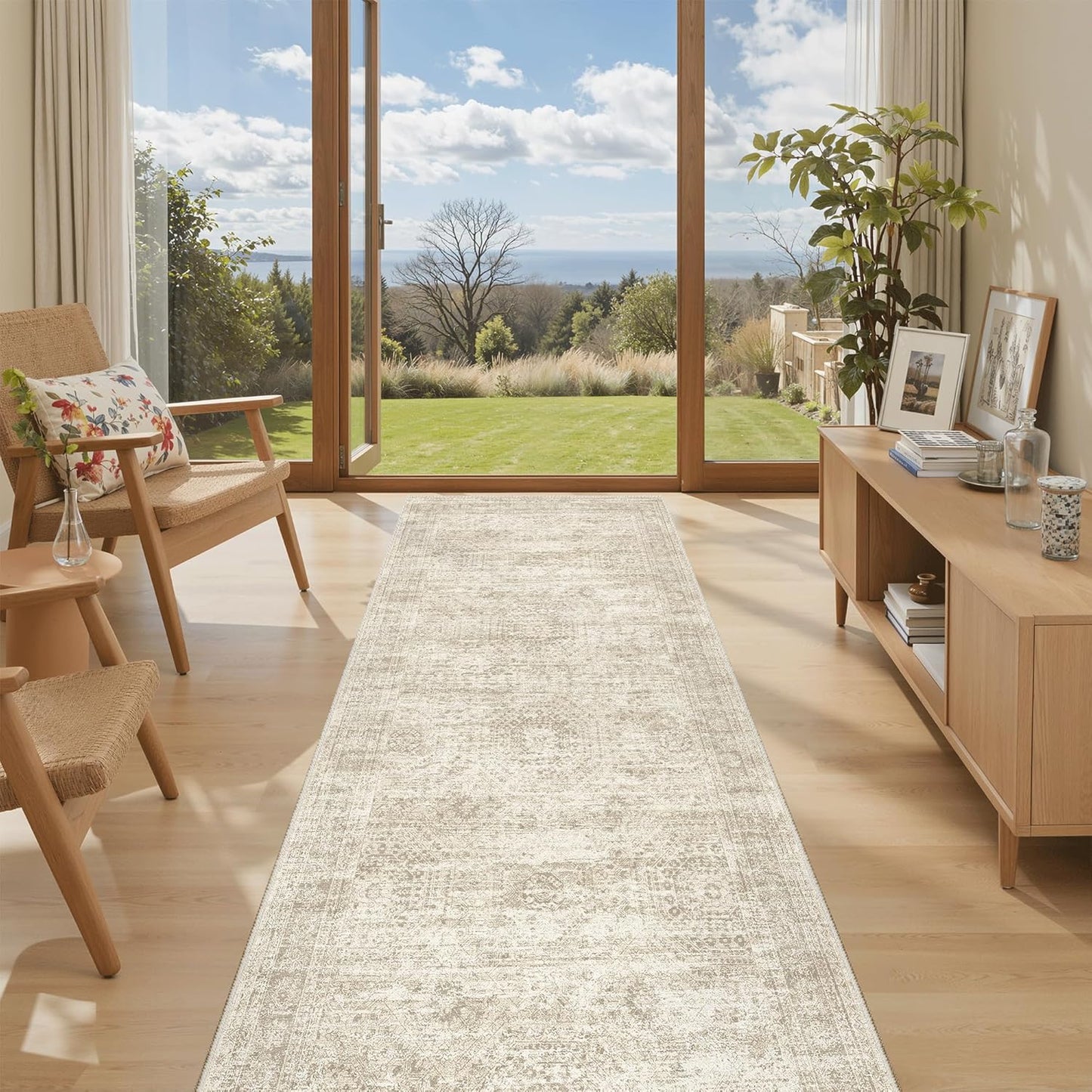 Washable Area Rug 8x10, Large Soft Rugs for Living Room Vintage Beige Carpet 8x10 Area Rugs for Bedroom Dining Room Non-Slip Stain Resistant Under Table Rug
