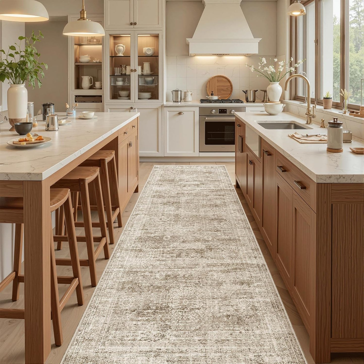 Washable Area Rug 8x10, Large Soft Rugs for Living Room Vintage Beige Carpet 8x10 Area Rugs for Bedroom Dining Room Non-Slip Stain Resistant Under Table Rug