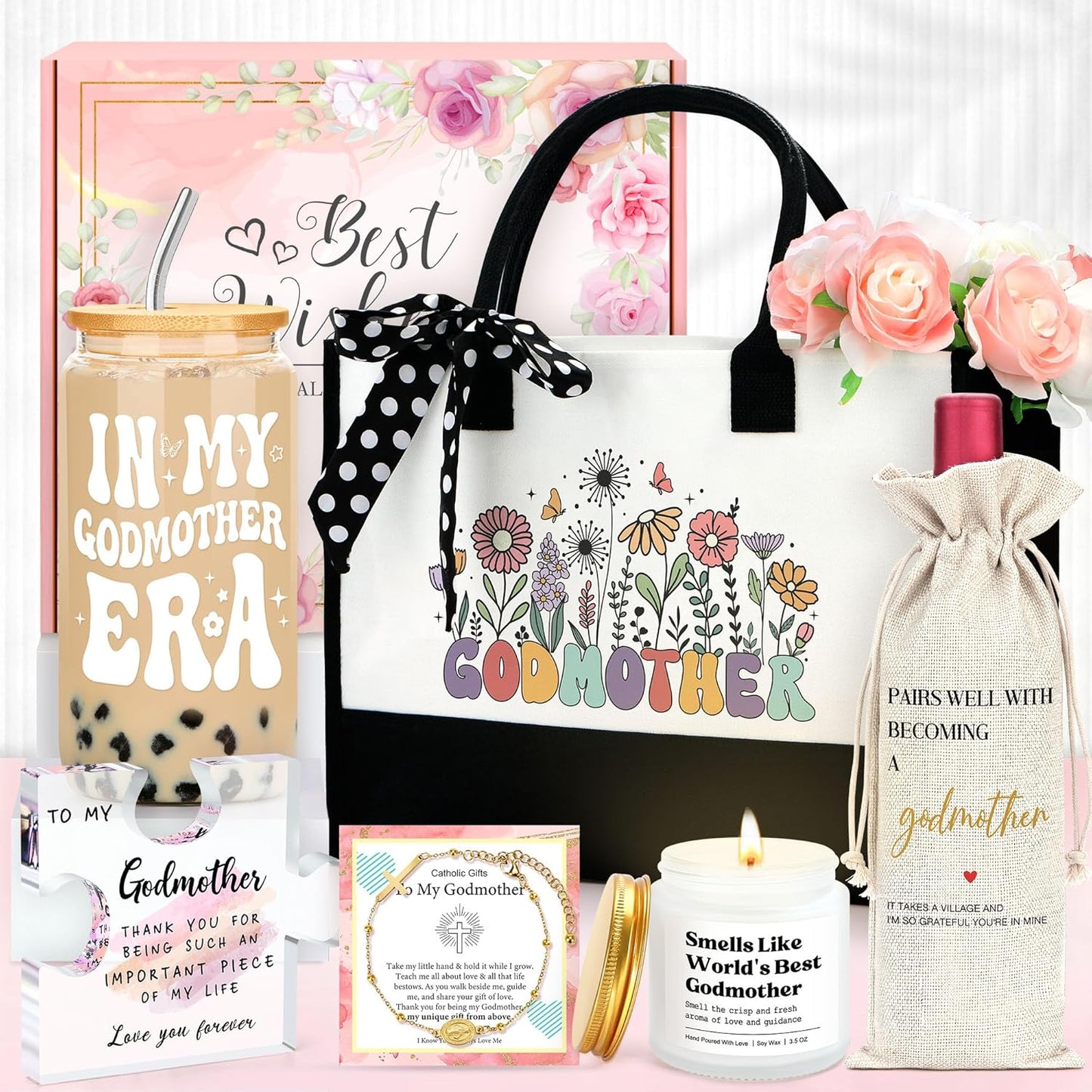 Christian Gifts for Women Faith Based Gift Inspirational Gifts for Women Birthday Unique Catholic Gift Bible Accessories Inclue Bible Verse Jar Butterfly Decorations Socks Glass Can Candles Tote Bag