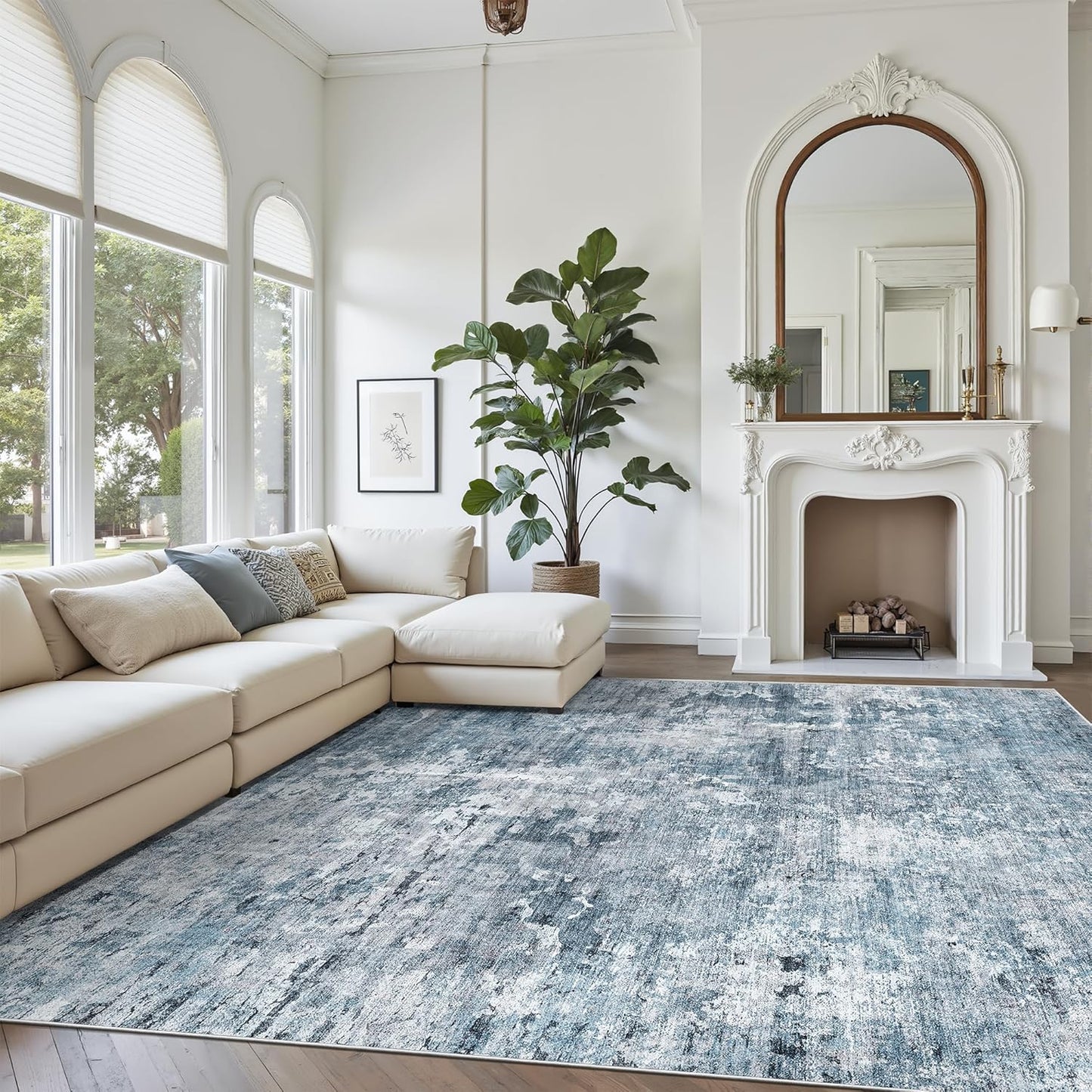 Washable Area Rug 8x10, Large Soft Rugs for Living Room Vintage Beige Carpet 8x10 Area Rugs for Bedroom Dining Room Non-Slip Stain Resistant Under Table Rug