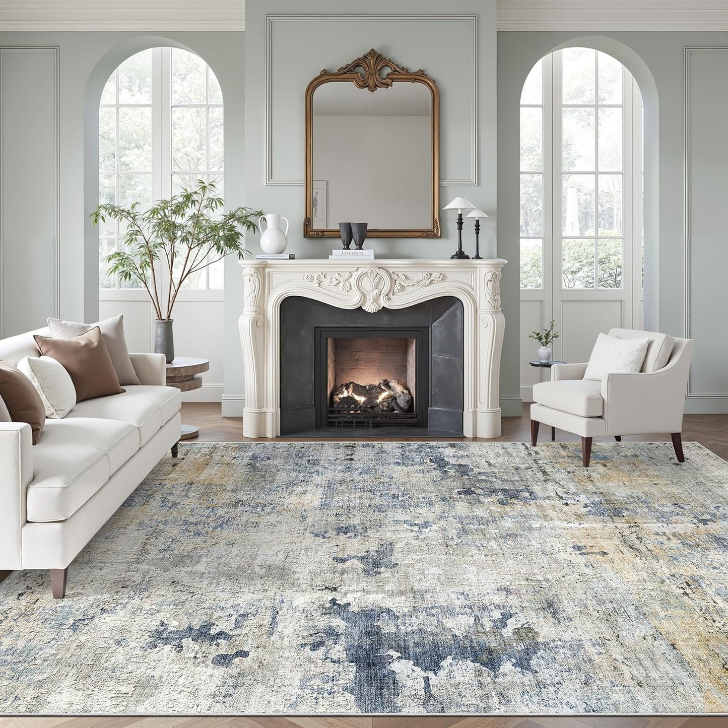 Washable Area Rug 8x10, Large Soft Rugs for Living Room Vintage Beige Carpet 8x10 Area Rugs for Bedroom Dining Room Non-Slip Stain Resistant Under Table Rug