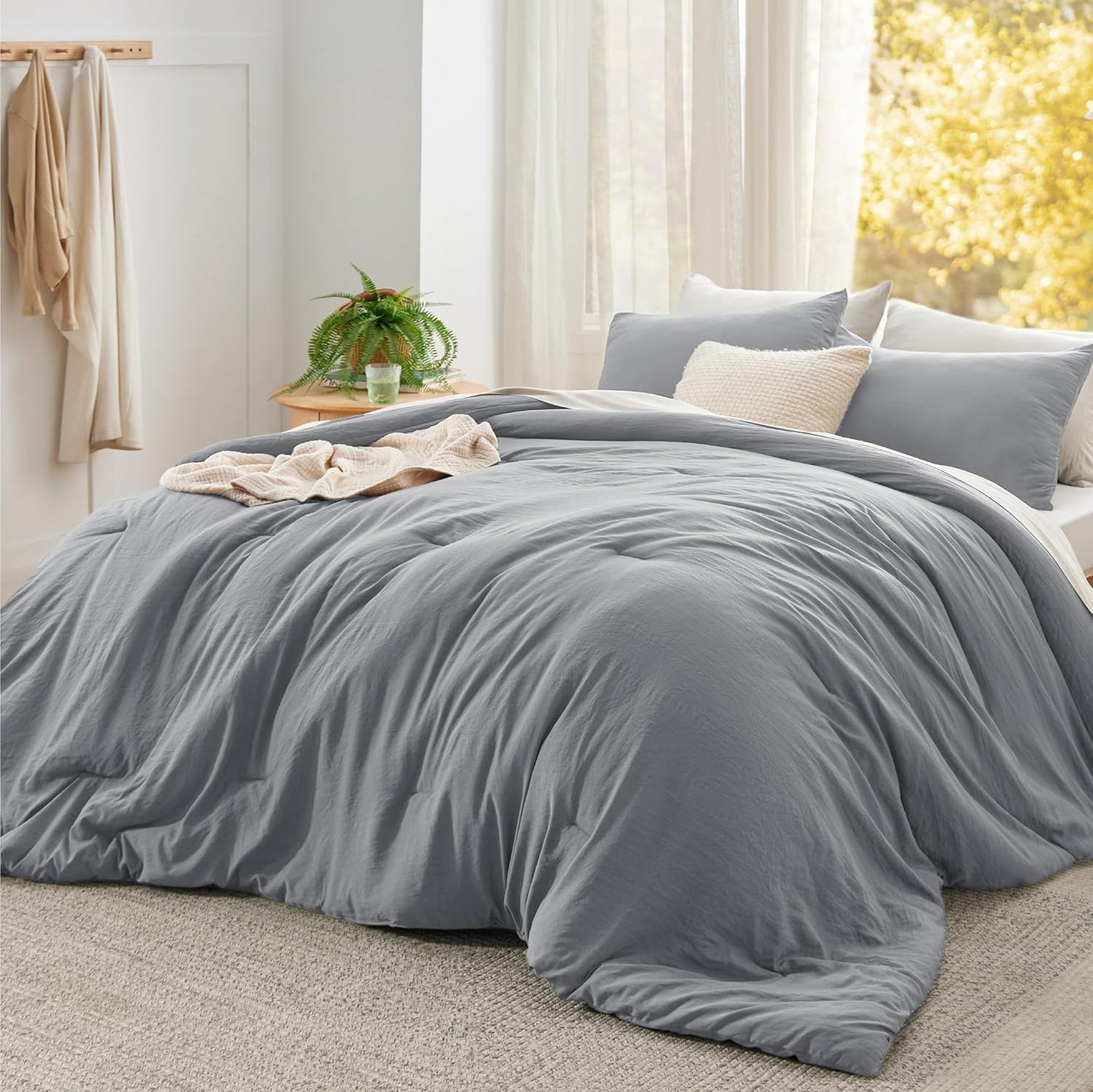 Bedsure King Comforter Set, Beige Soft Prewashed Bedding for All Seasons, 3 Pieces GentleSoft™ Bed Set, 1 Lightweight Comforter (104"x90") and 2 Pillowcases (20"x36")