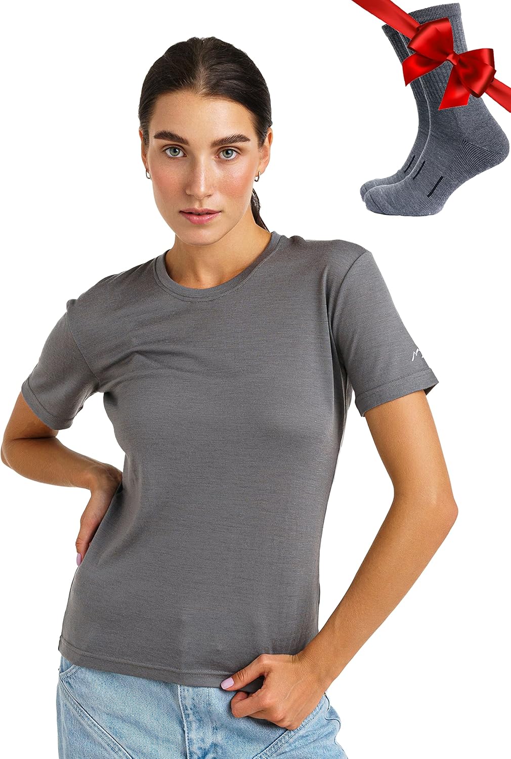 Merino.tech Merino Wool T Shirt Women - 100% Merino Wool Base Layer Women Short Sleeve Moisture-Wicking Tee and Hiking Socks