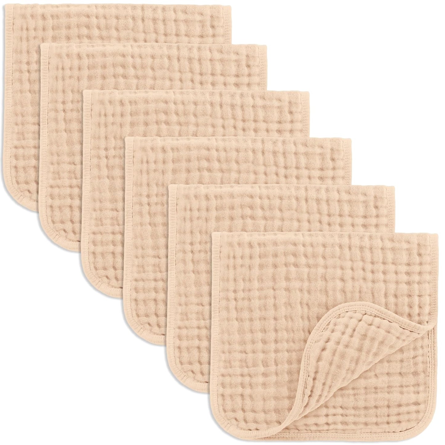 Comfy Cubs Muslin Burp Cloths 20" x 10", Pack of 6 - Large, 6-Layer, Ultra Absorbent 100% Cotton for Baby Spit-Up, Drool, and Messes - Soft, Safe & Gentle Baby Burp Cloths Set for Boys & Girls - White