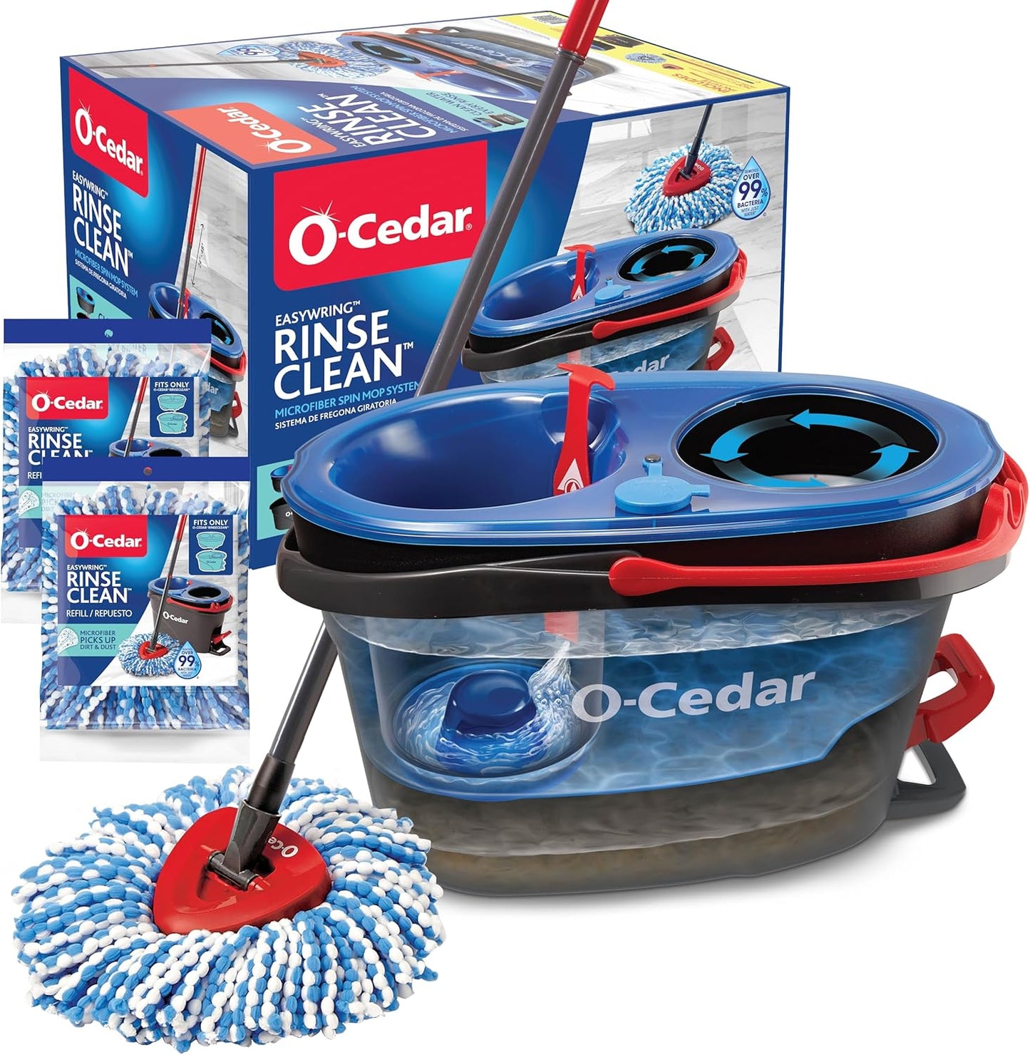 O-Cedar RinseClean Spin Mop & Bucket System | Clean with Water | Removes 99% of Bacteria