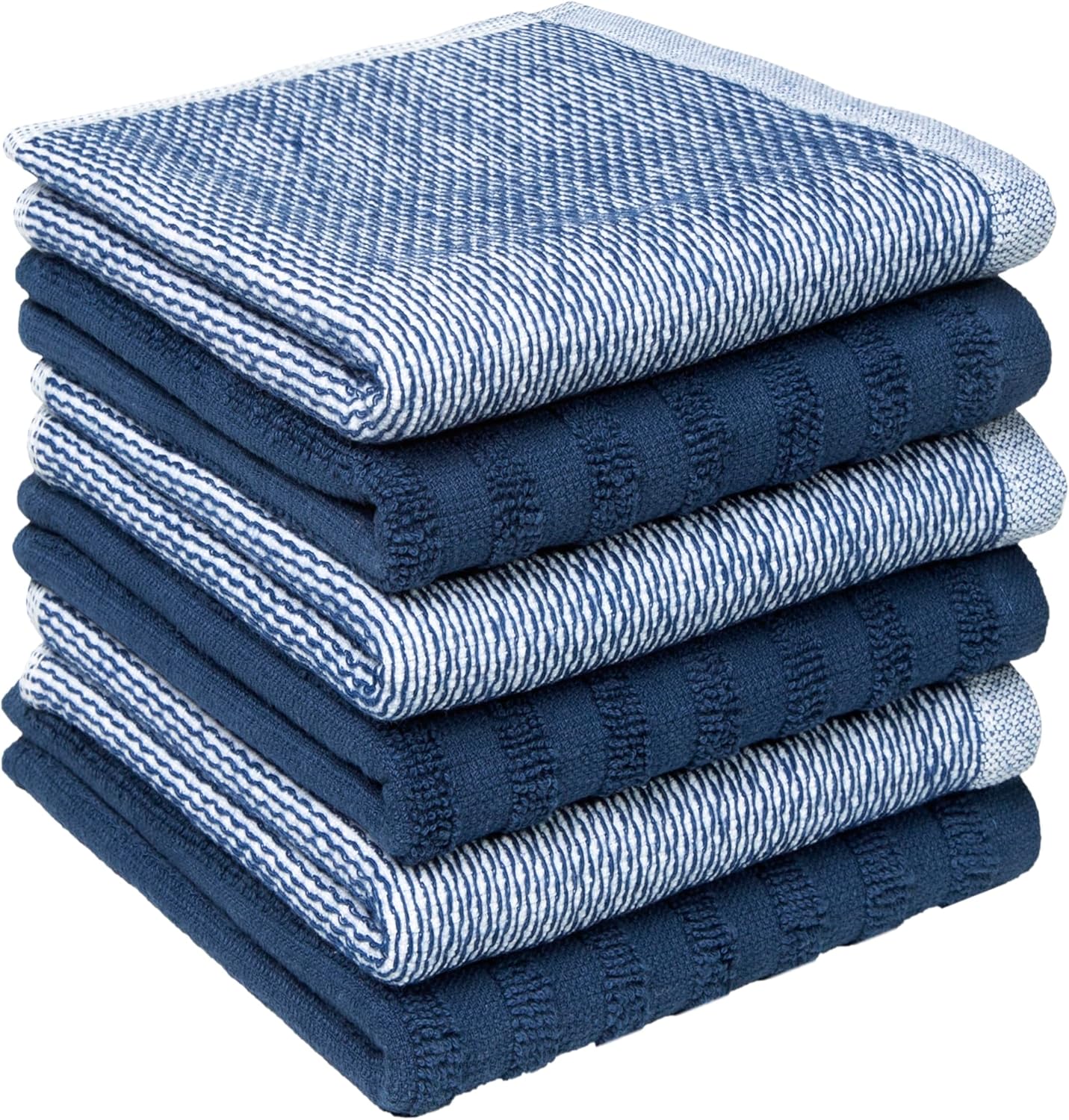 Premium Kitchen Towels (20”x 28”, 6 Pack) | Large Cotton Dish Towels | Flat & Terry Highly Absorbent Kitchen Linen Set with Hanging Loop | Gray
