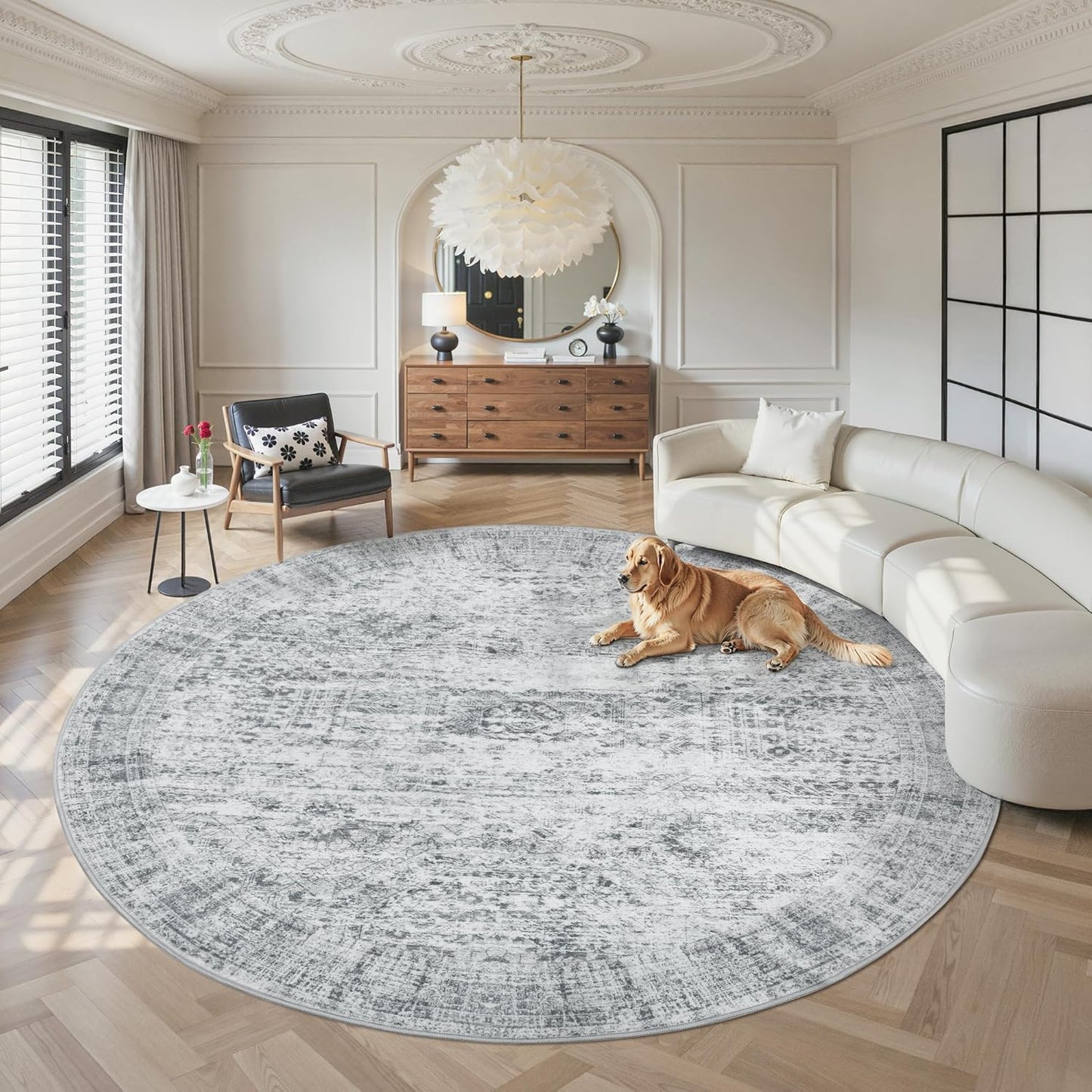 Washable Area Rug 8x10, Large Soft Rugs for Living Room Vintage Beige Carpet 8x10 Area Rugs for Bedroom Dining Room Non-Slip Stain Resistant Under Table Rug