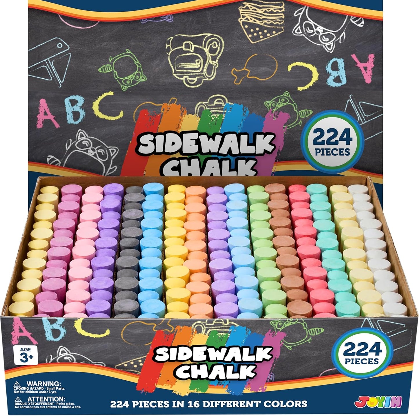 JOYIN 160 PCS Sidewalk Chalks Set-16 Colors Non-Toxic Washable Jumbo Chalk for Outdoor Art Play, Painting on Chalkboard, Blackboard and Playground