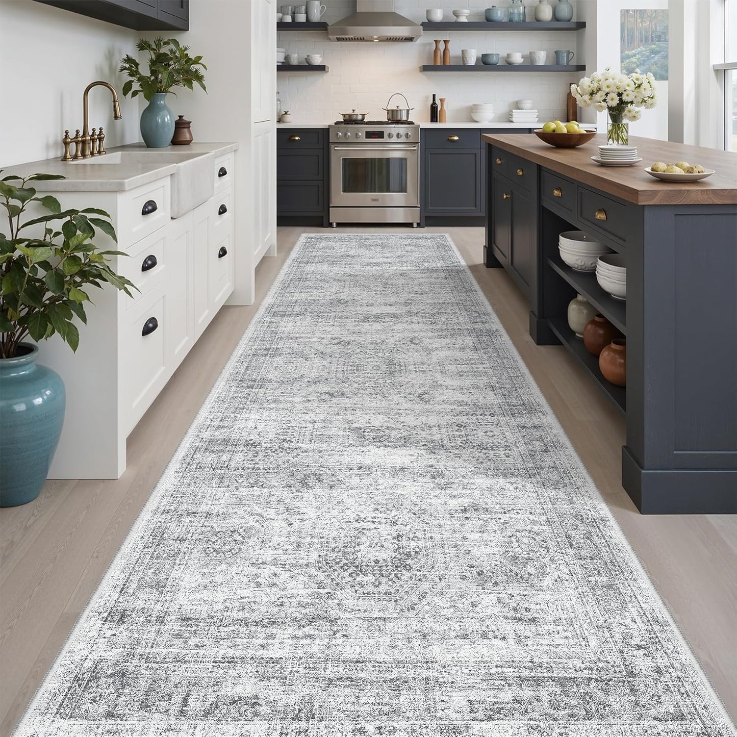 Washable Area Rug 8x10, Large Soft Rugs for Living Room Vintage Beige Carpet 8x10 Area Rugs for Bedroom Dining Room Non-Slip Stain Resistant Under Table Rug
