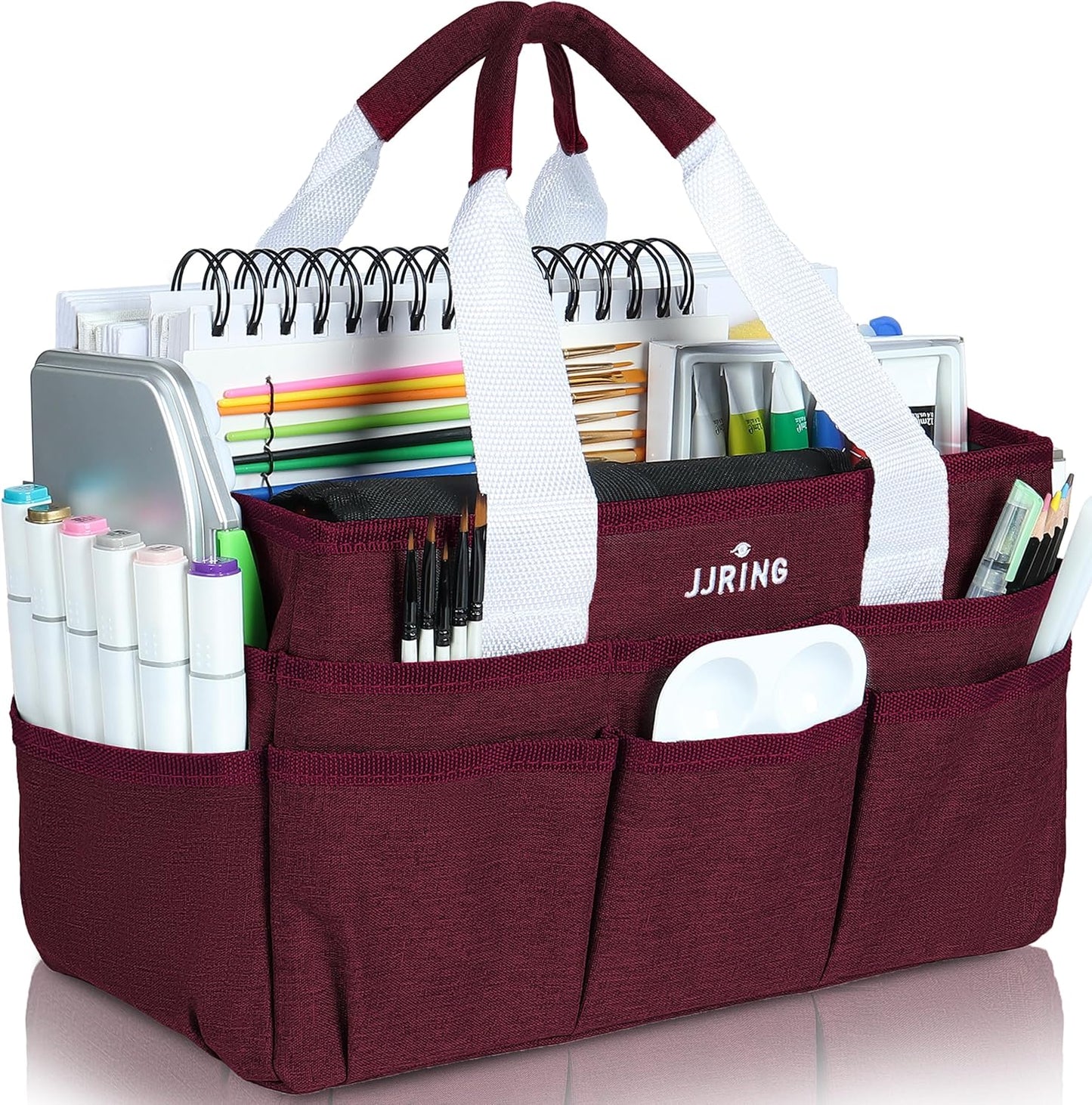 JJRING Craft Organizer Tote Bag, Large Art Storage Caddy with Multiple Pockets, Bluish Green Sewing Bag for Art, Craft, Scrapbooking, School, Medical, and Office Supplies Storage