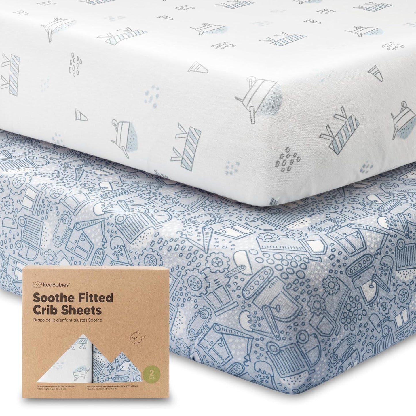 KeaBabies 2-Pack Organic Crib Sheets for Boys, Girls - 52x28 Fitted Crib Mattress Sheet Neutral, Breathable Jersey Cotton Cover for Baby Bed, Toddler Mattress, Soft & Cute Prints (Soft White)