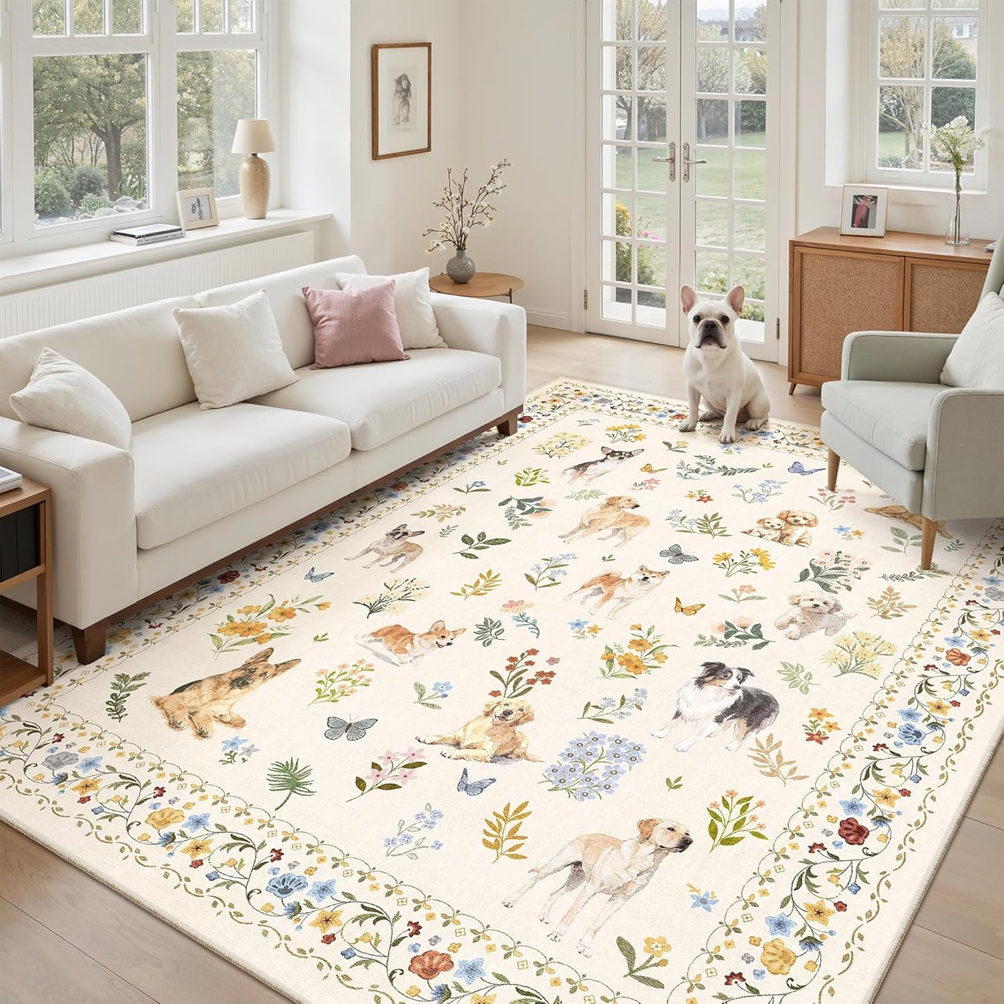 Washable Area Rug 8x10, Large Soft Rugs for Living Room Vintage Beige Carpet 8x10 Area Rugs for Bedroom Dining Room Non-Slip Stain Resistant Under Table Rug