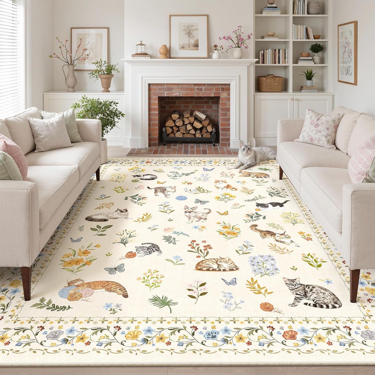 Washable Area Rug 8x10, Large Soft Rugs for Living Room Vintage Beige Carpet 8x10 Area Rugs for Bedroom Dining Room Non-Slip Stain Resistant Under Table Rug