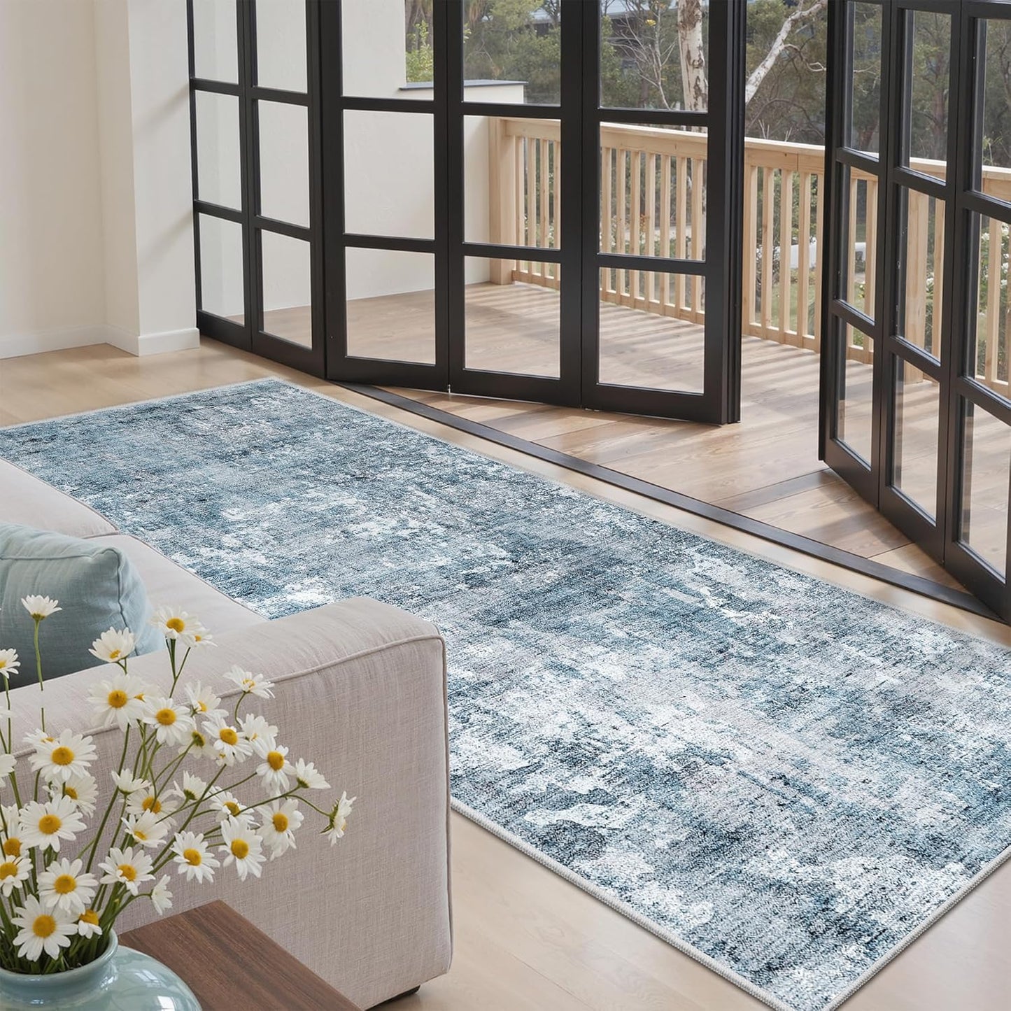 Washable Area Rug 8x10, Large Soft Rugs for Living Room Vintage Beige Carpet 8x10 Area Rugs for Bedroom Dining Room Non-Slip Stain Resistant Under Table Rug