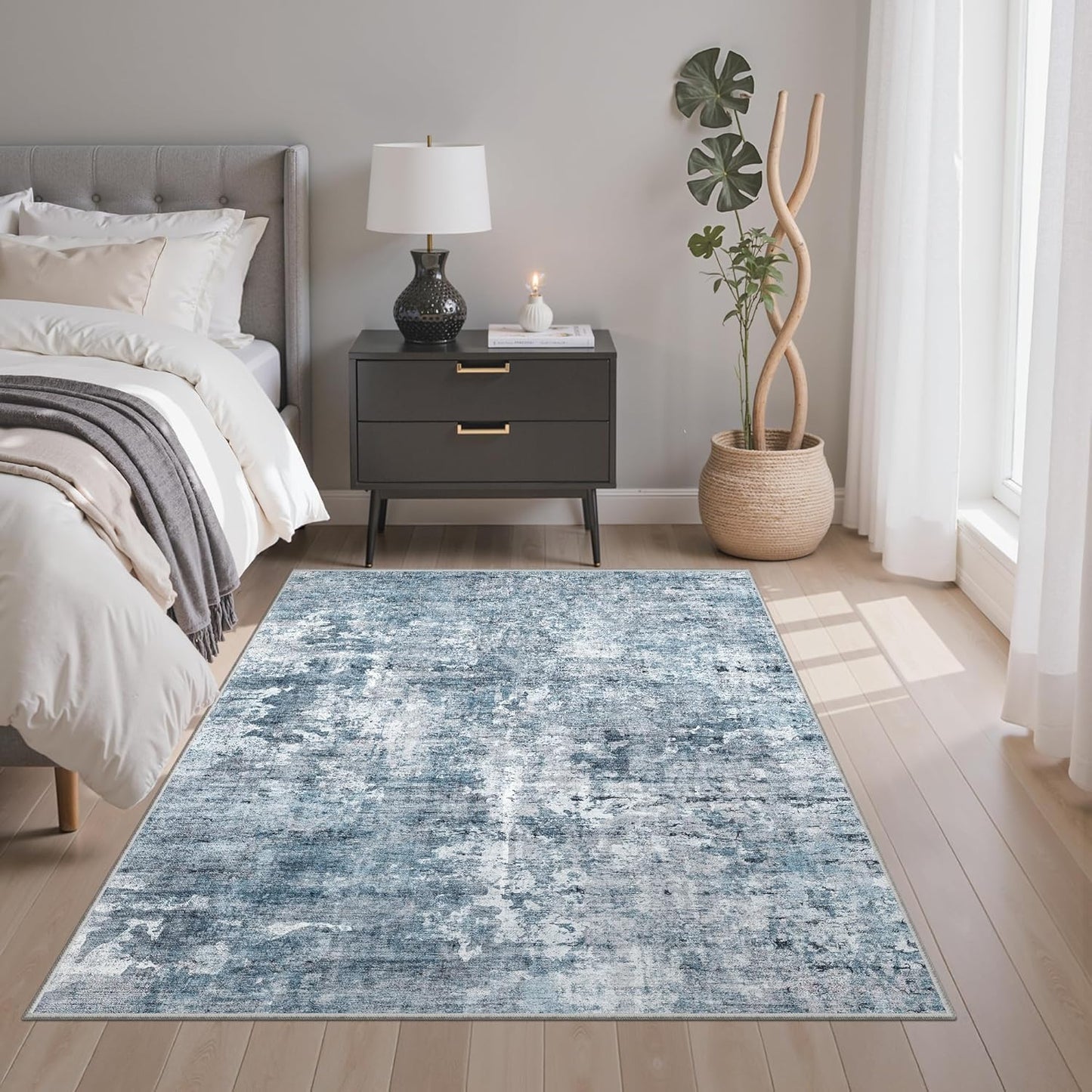 Washable Area Rug 8x10, Large Soft Rugs for Living Room Vintage Beige Carpet 8x10 Area Rugs for Bedroom Dining Room Non-Slip Stain Resistant Under Table Rug