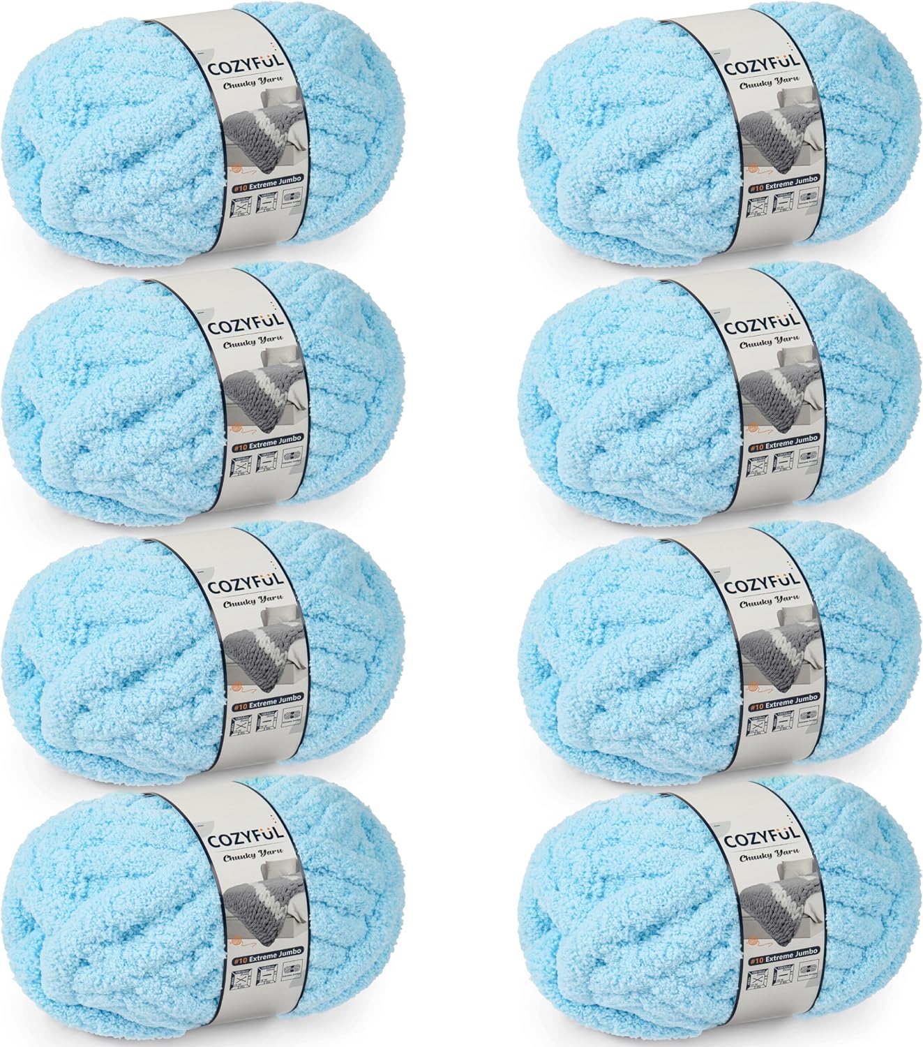 Chunky Yarn for Hand Knitting - #10 Chunky Chenille Yarn, Jumbo Big Thick Chunky Yarns for Crocheting, Super Bulky Chunky Knit Blanket Yarns, 8 Skein (25 yds 8 oz Each Skein), Cream