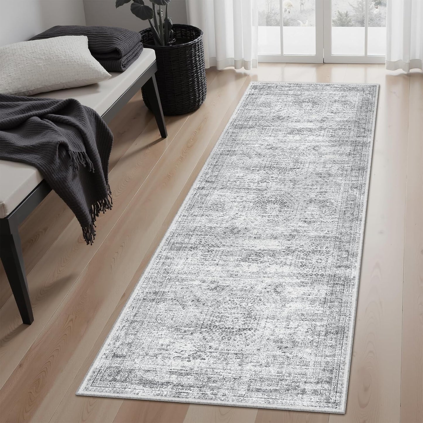 Washable Area Rug 8x10, Large Soft Rugs for Living Room Vintage Beige Carpet 8x10 Area Rugs for Bedroom Dining Room Non-Slip Stain Resistant Under Table Rug