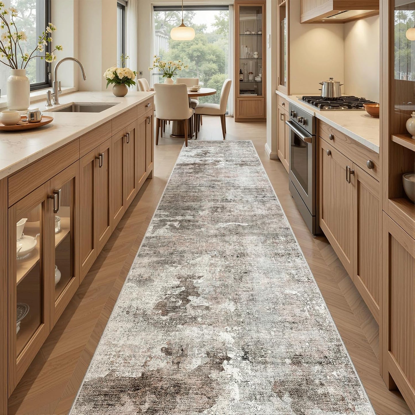 Washable Area Rug 8x10, Large Soft Rugs for Living Room Vintage Beige Carpet 8x10 Area Rugs for Bedroom Dining Room Non-Slip Stain Resistant Under Table Rug