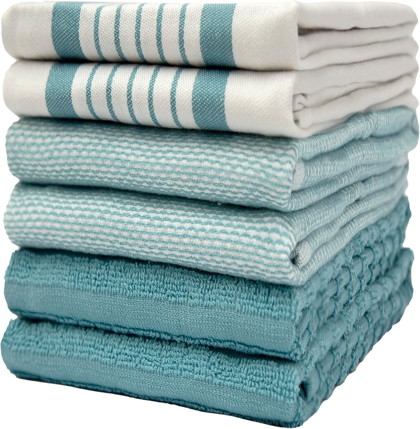 Premium Kitchen Towels (20”x 28”, 6 Pack) | Large Cotton Dish Towels | Flat & Terry Highly Absorbent Kitchen Linen Set with Hanging Loop | Gray