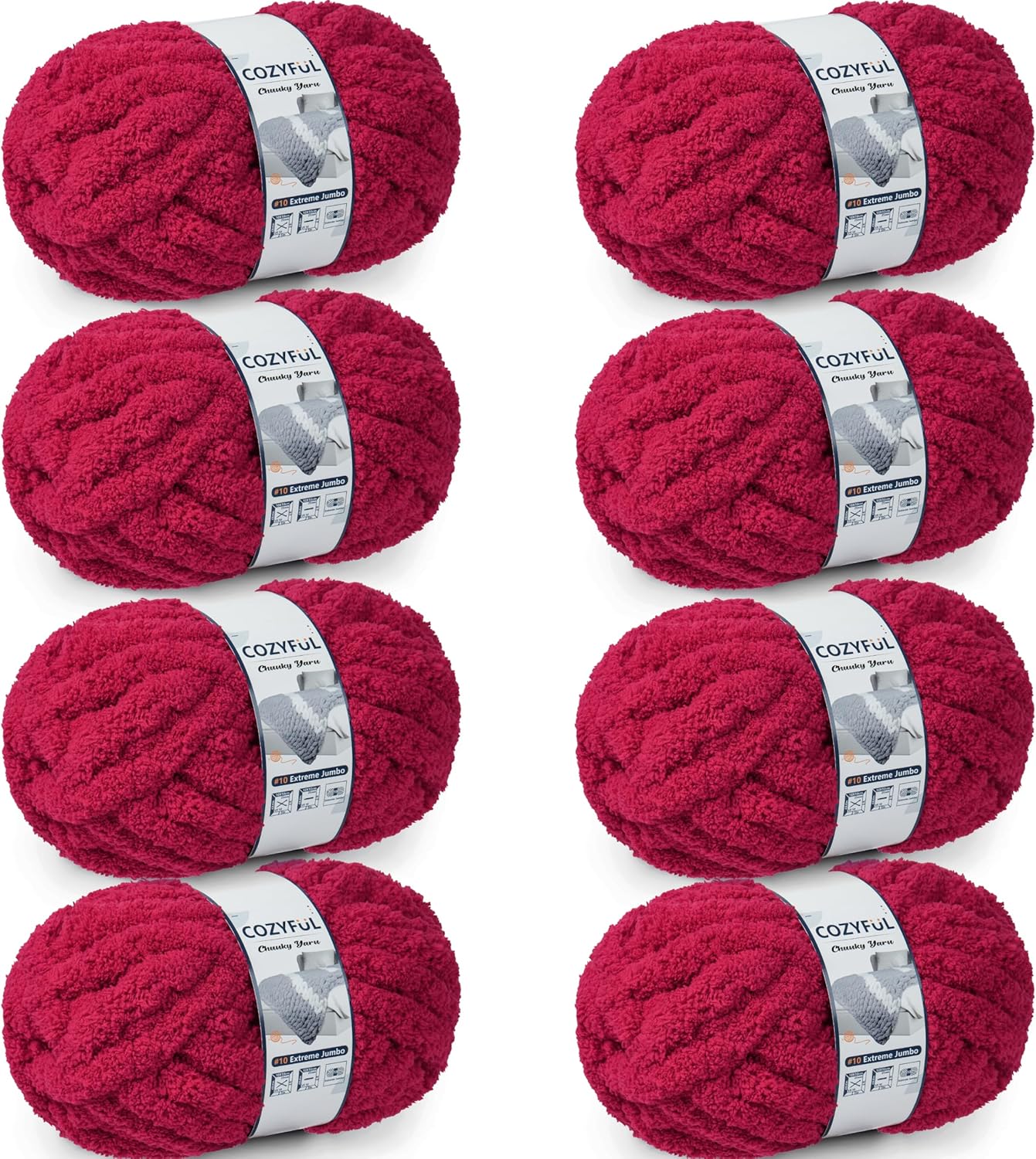 Chunky Yarn for Hand Knitting - #10 Chunky Chenille Yarn, Jumbo Big Thick Chunky Yarns for Crocheting, Super Bulky Chunky Knit Blanket Yarns, 8 Skein (25 yds 8 oz Each Skein), Cream